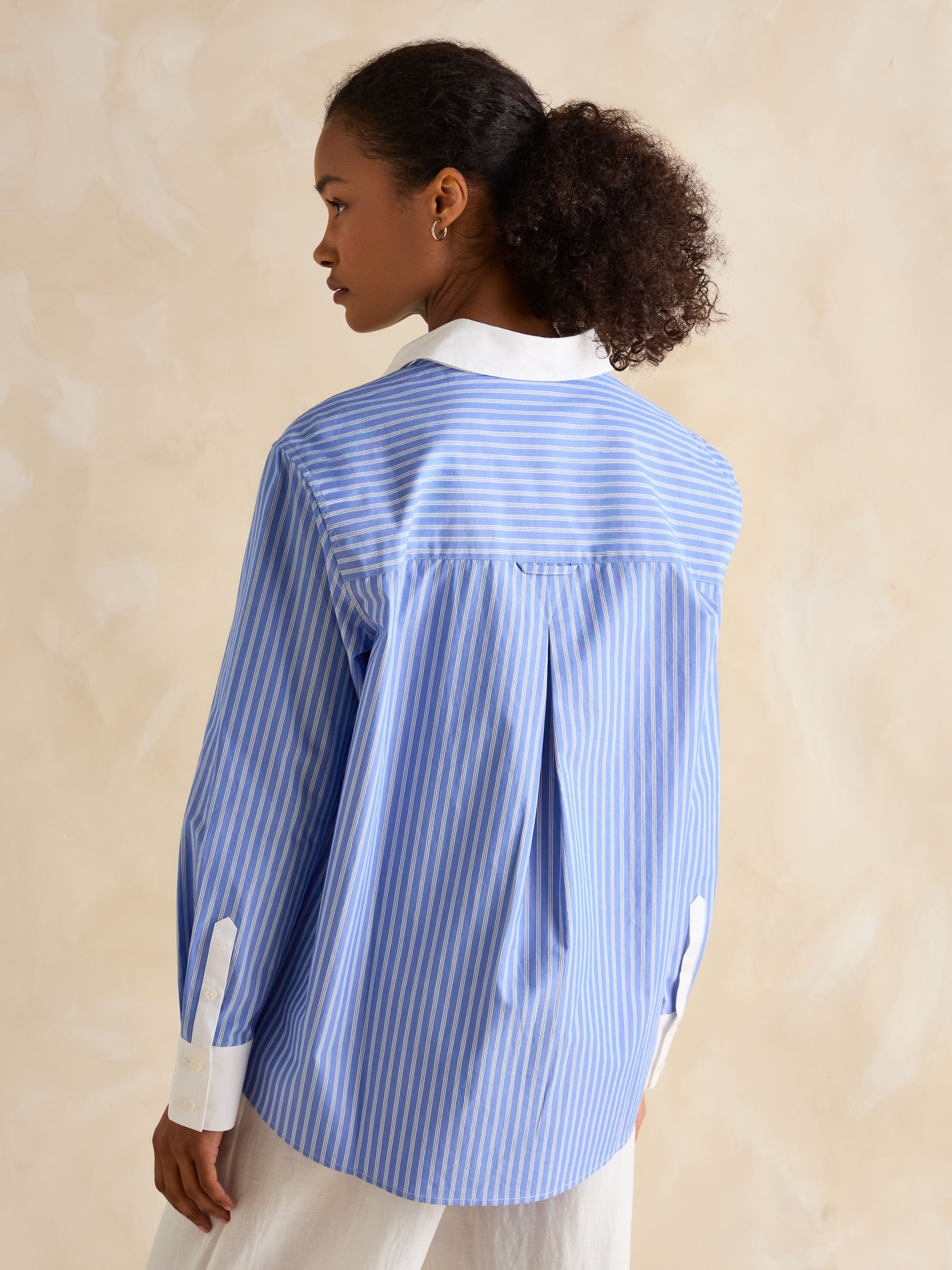 Amilla Blue & White Embroidery Longline Relaxed Fit Shirt - Image 2 of 9
