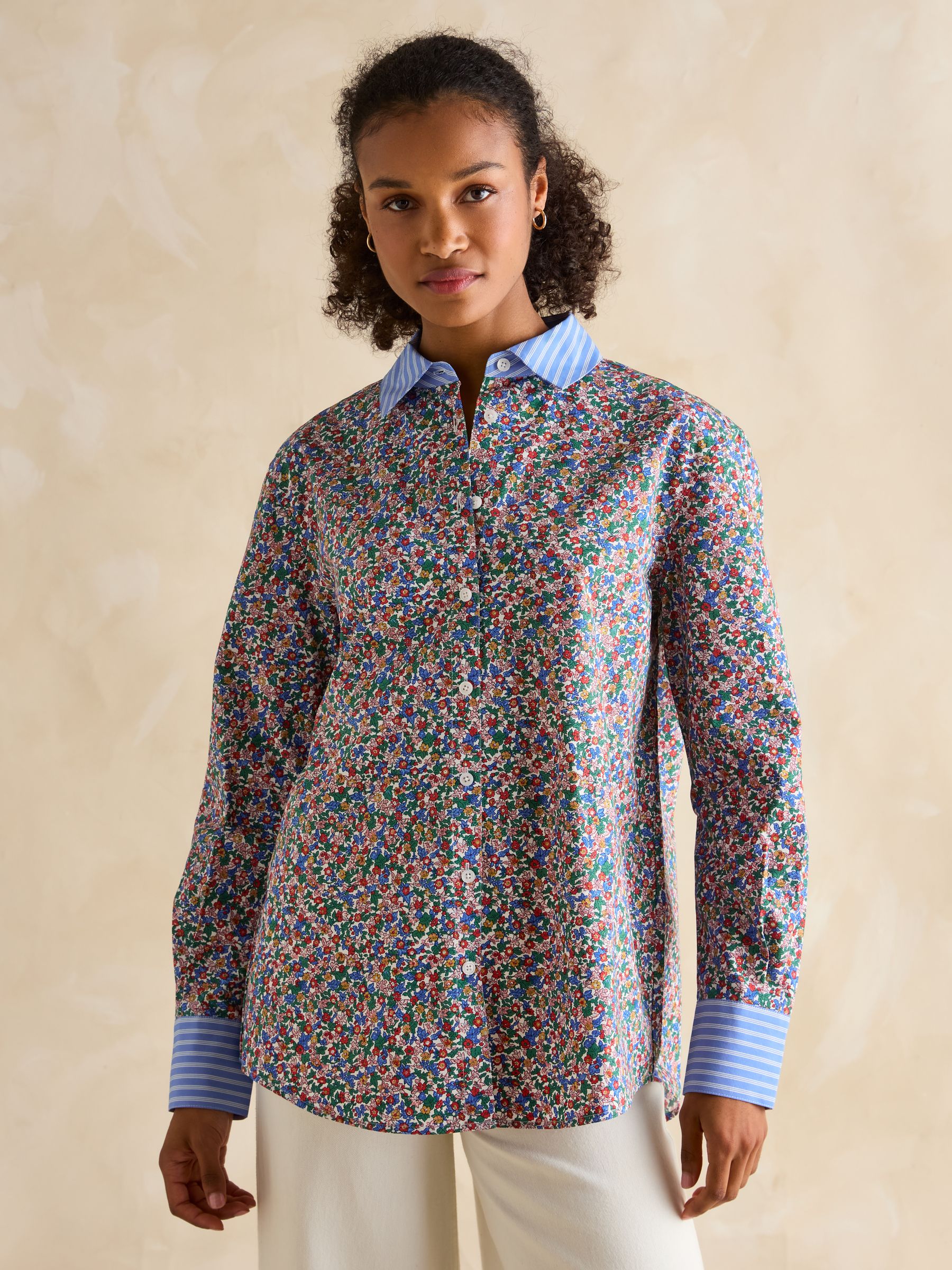 Amilla Ditsy Print Longline Relaxed Fit Shirt - Image 1 of 8