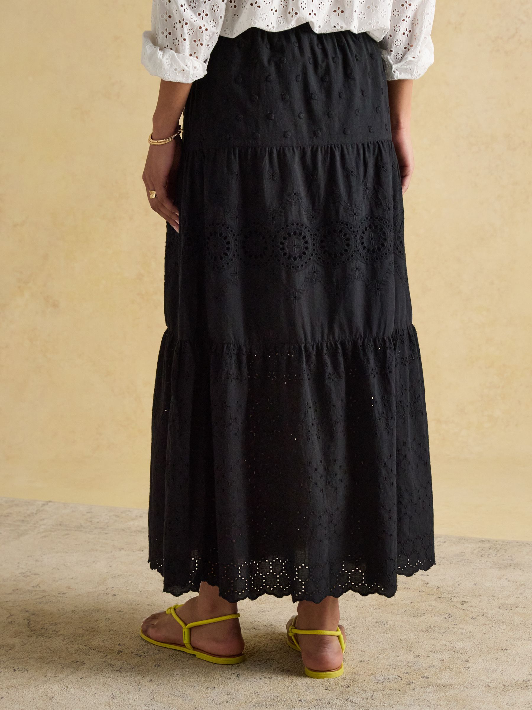 Black Broderie Tiered Maxi Skirt - Image 2 of 7