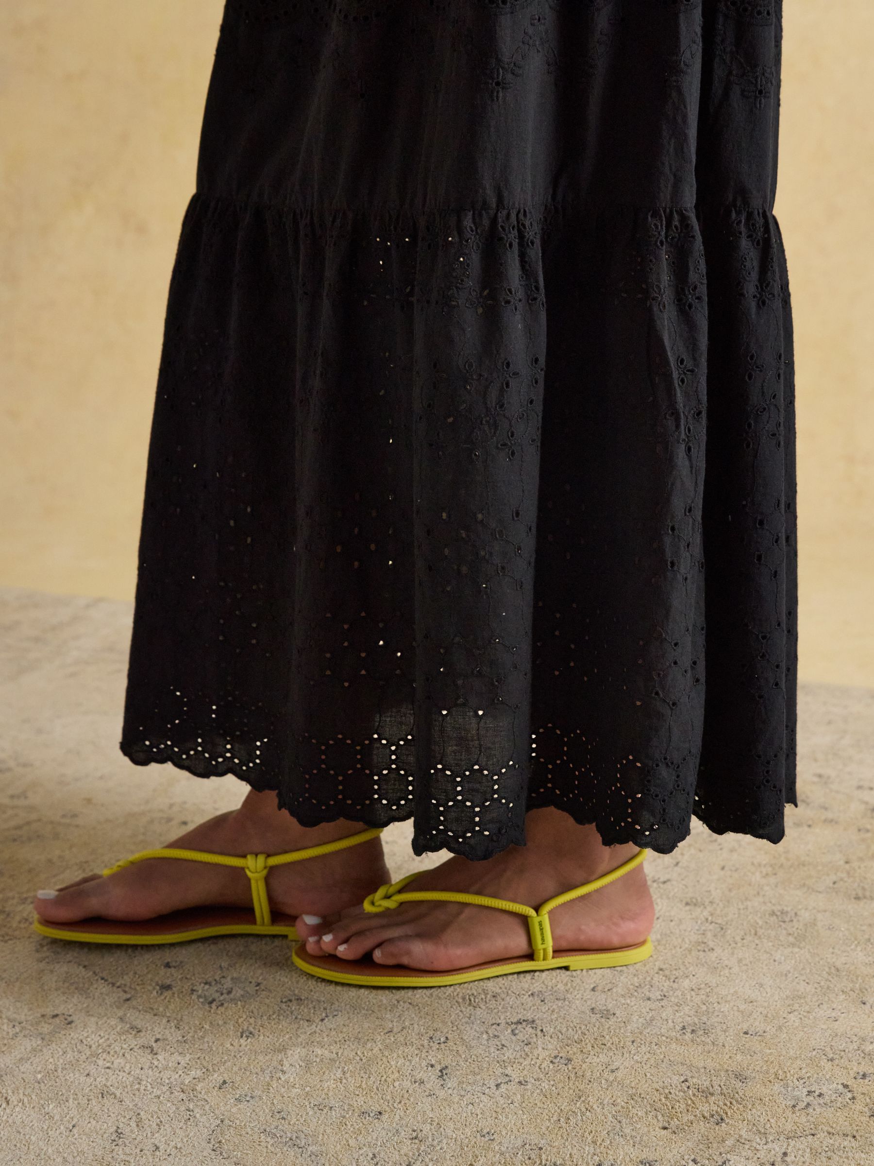 Black Broderie Tiered Maxi Skirt - Image 6 of 7