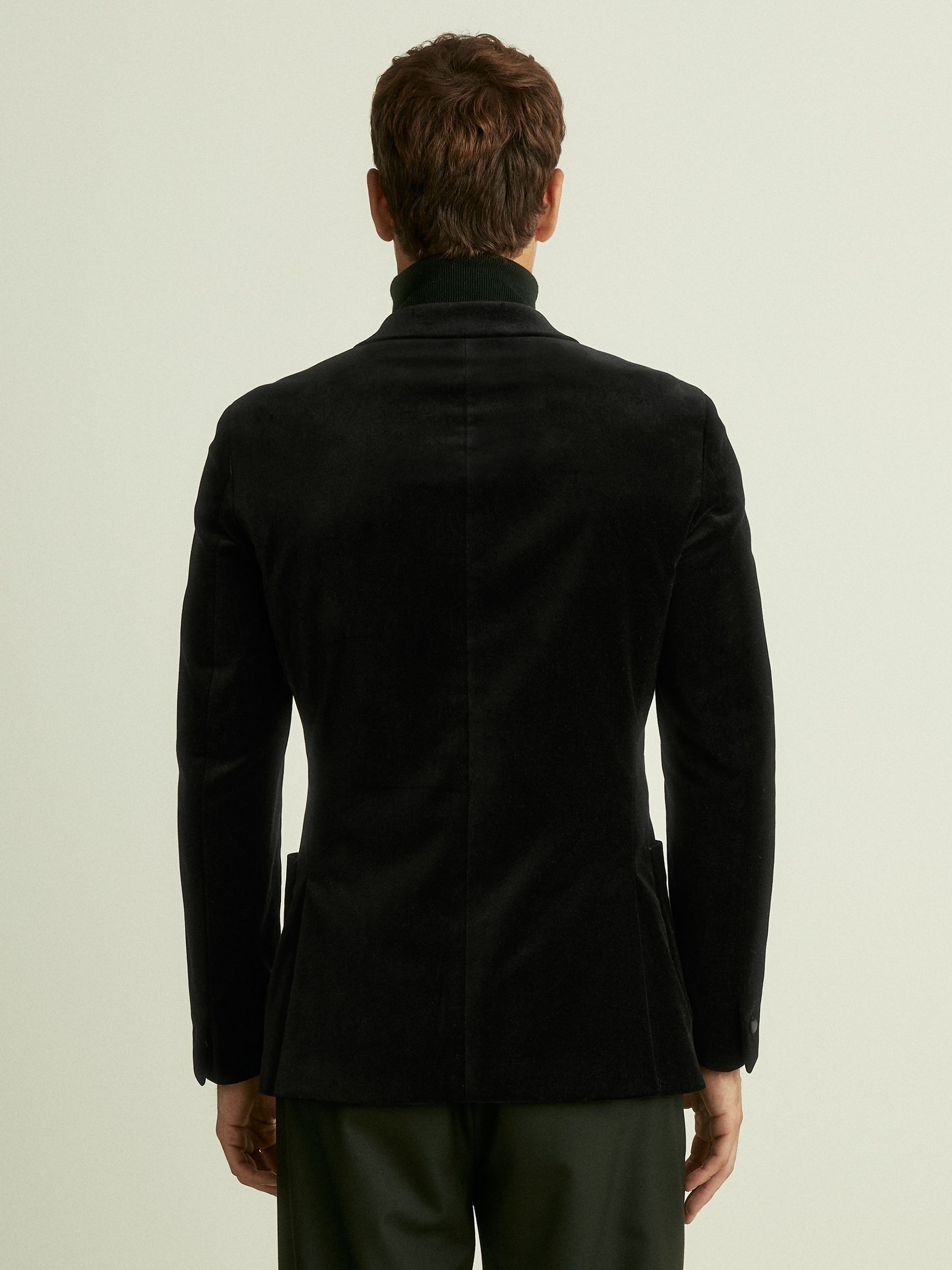 Velvet Double-Breasted Tuxedo Jacket in Black - Image 6 of 8