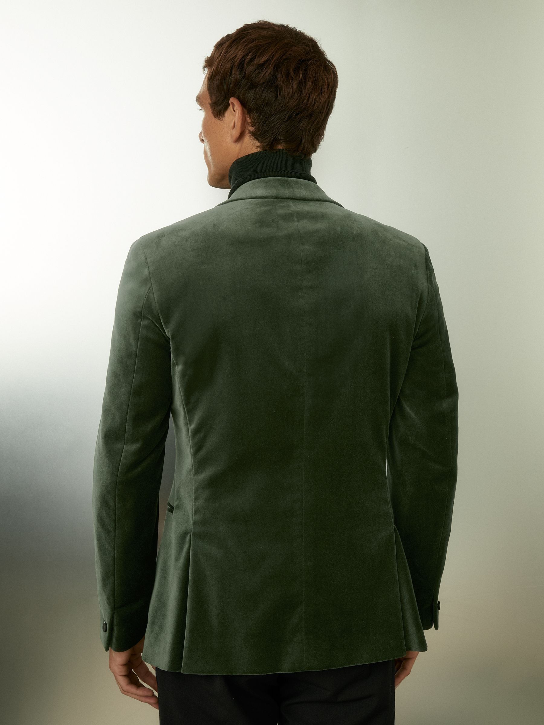 Velvet Single Breasted Blazer in Sage Green - Image 4 of 6