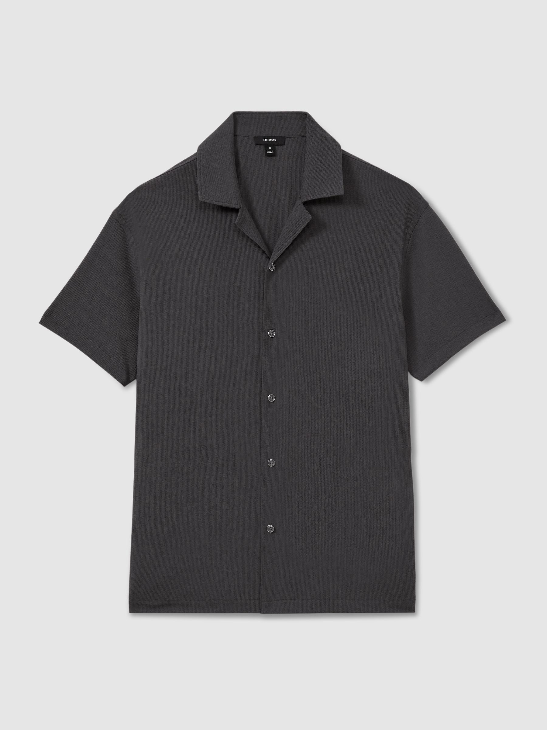Textured Cuban Collar Shirt in Steel Grey - Image 2 of 5