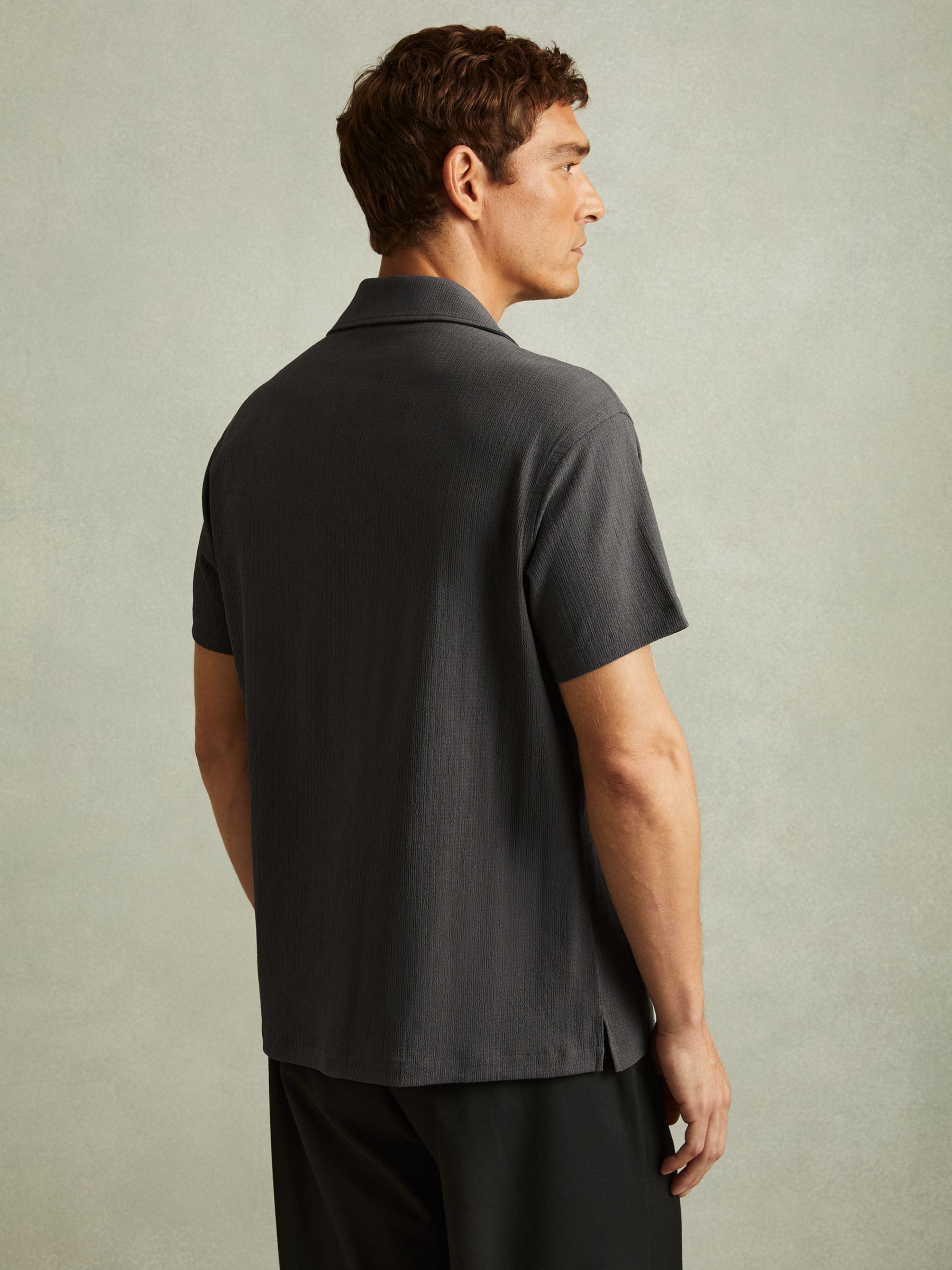 Textured Cuban Collar Shirt in Steel Grey - Image 4 of 5