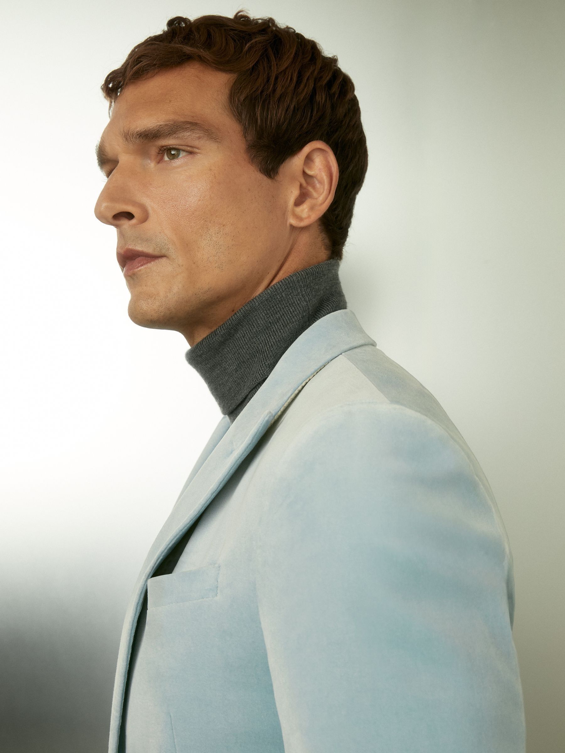 Velvet Single Breasted Blazer in Ice Blue - Image 4 of 7