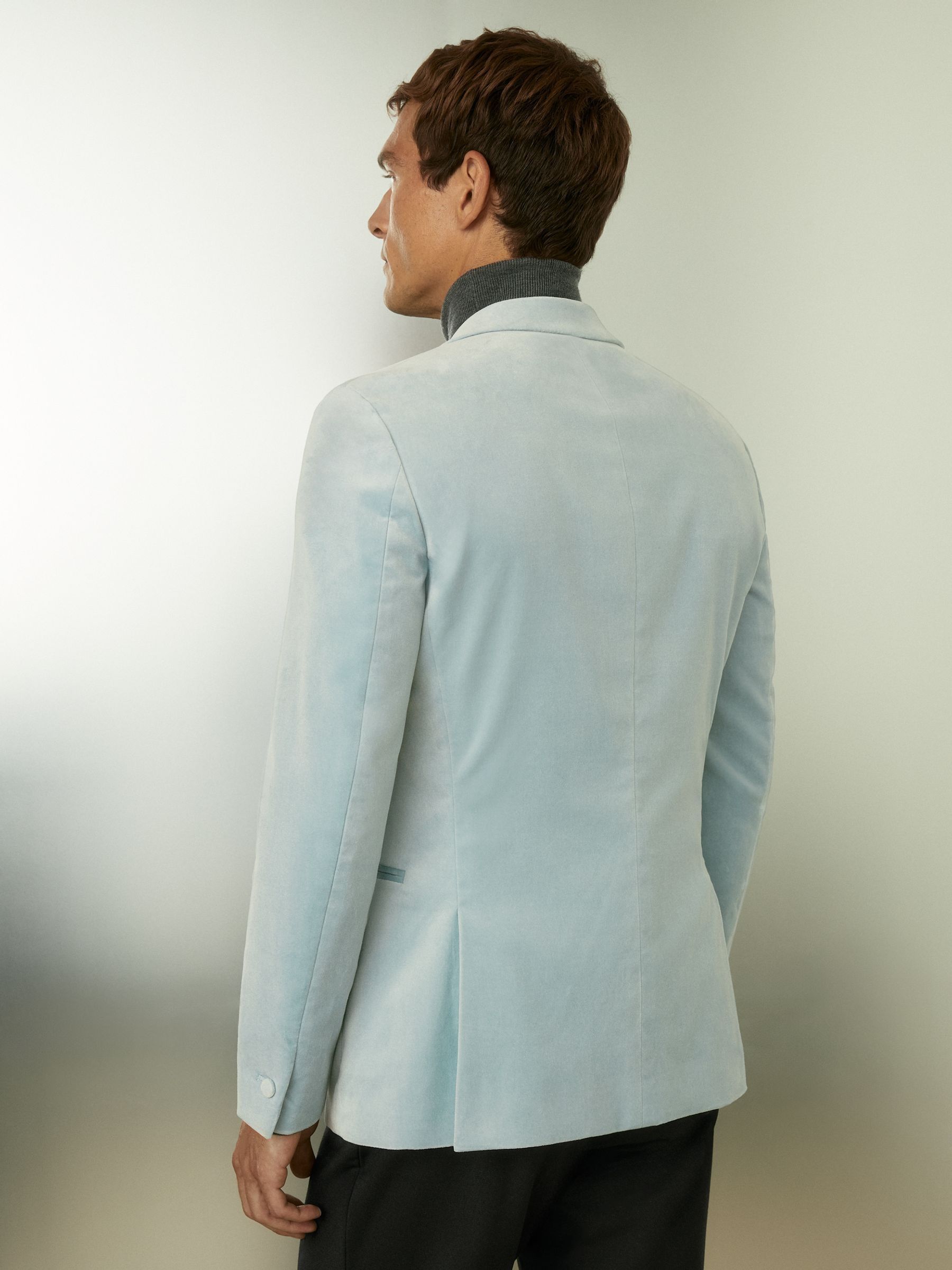 Velvet Single Breasted Blazer in Ice Blue - Image 5 of 7