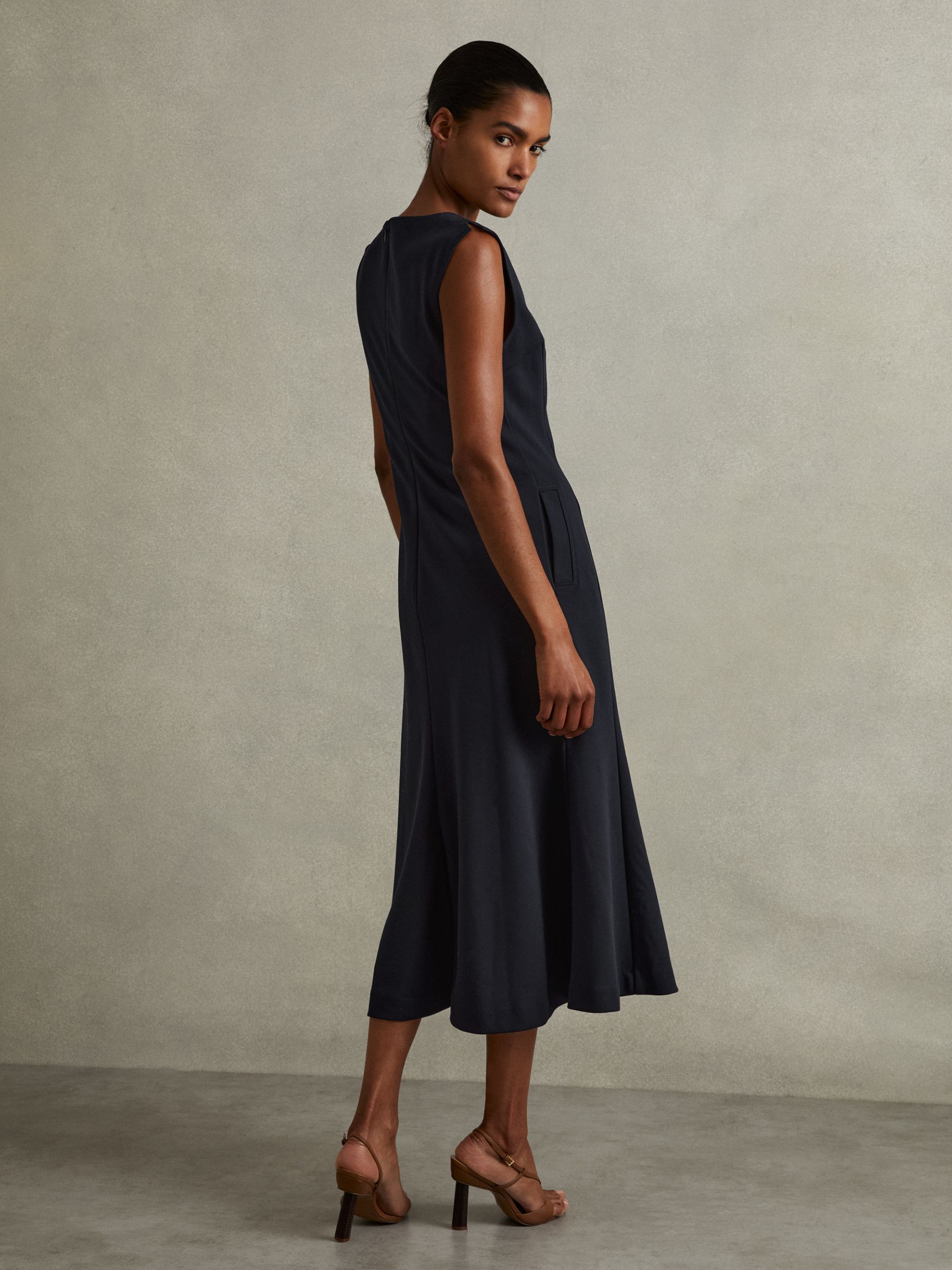 Cassie Navy Fit-and-Flare Split Sleeve Midi Dress - Image 4 of 5