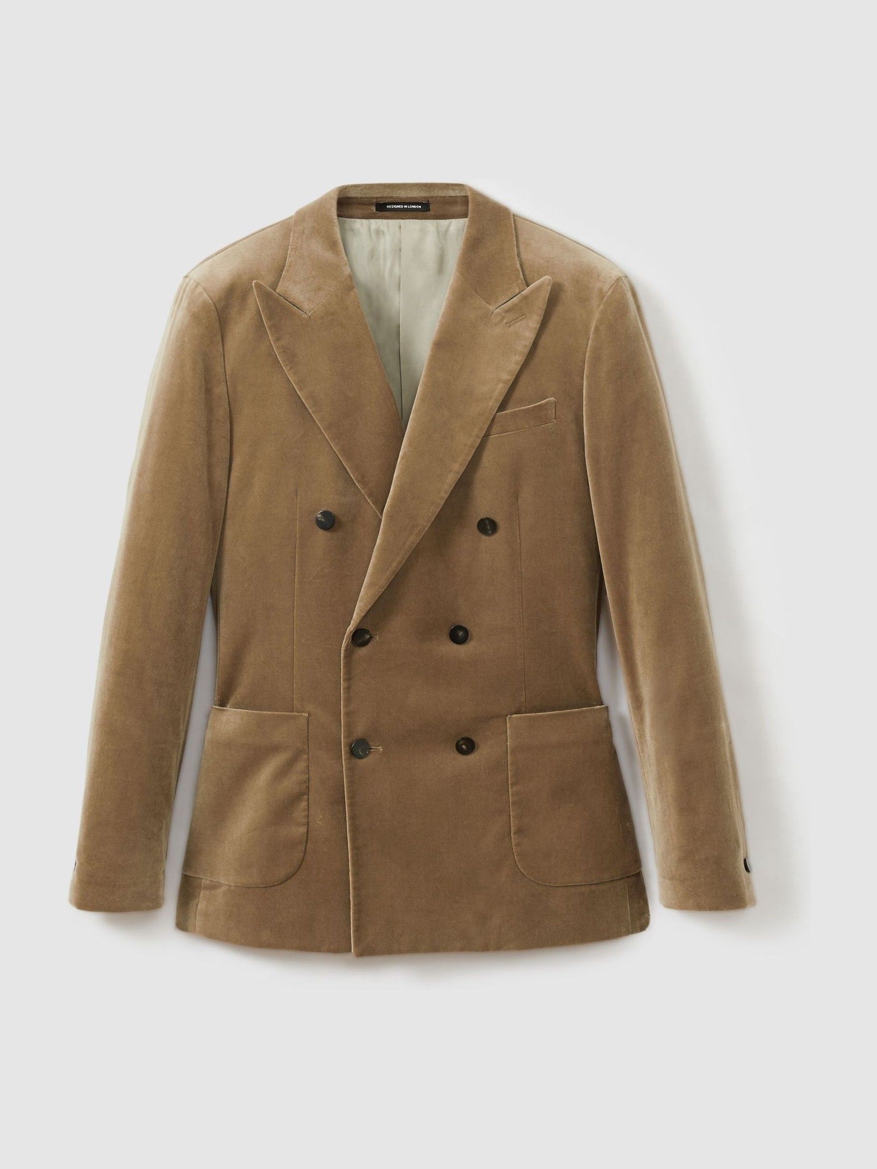 Velvet Double-Breasted Blazer in Taupe Brown - Image 3 of 8