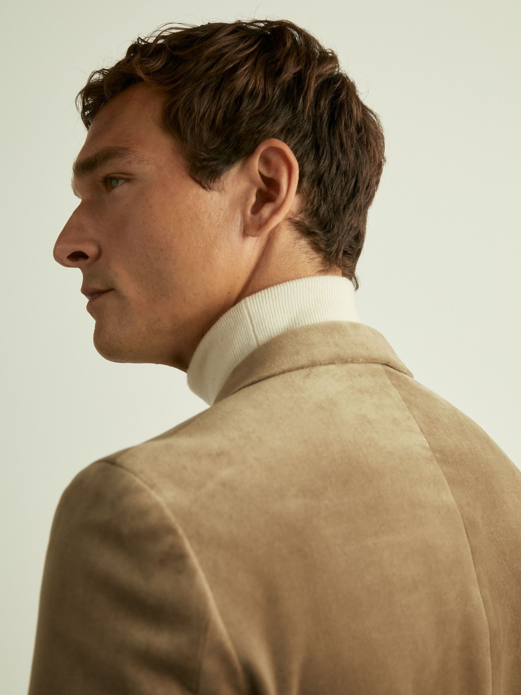 Velvet Double-Breasted Blazer in Taupe Brown - Image 5 of 8