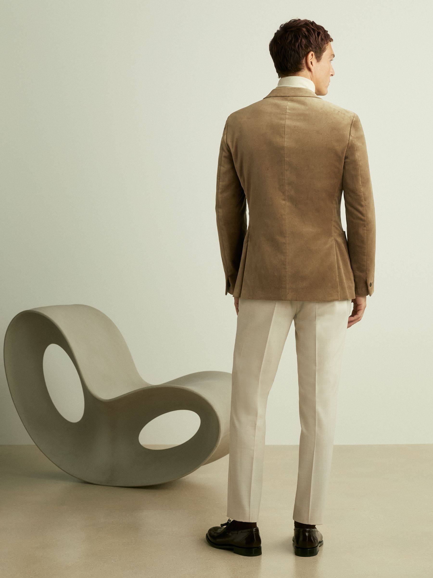 Velvet Double-Breasted Blazer in Taupe Brown - Image 6 of 8