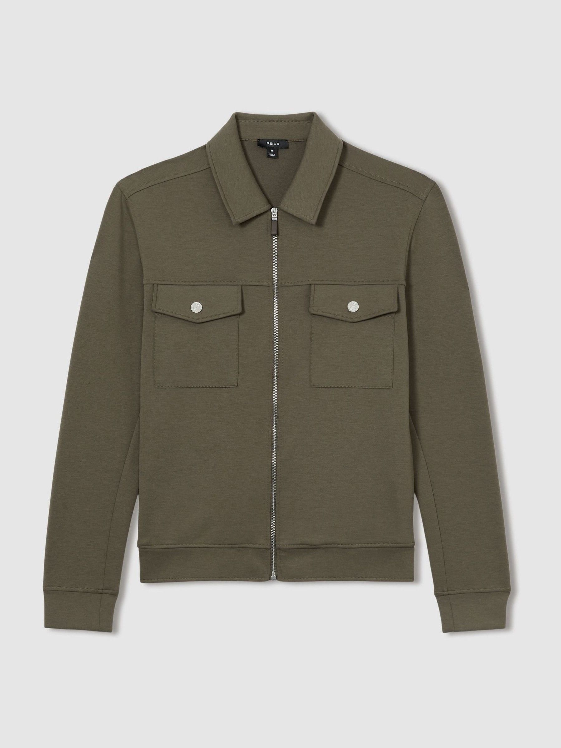 Interlock Jersey Zip-Through Overshirt in Sage Green - Image 2 of 6