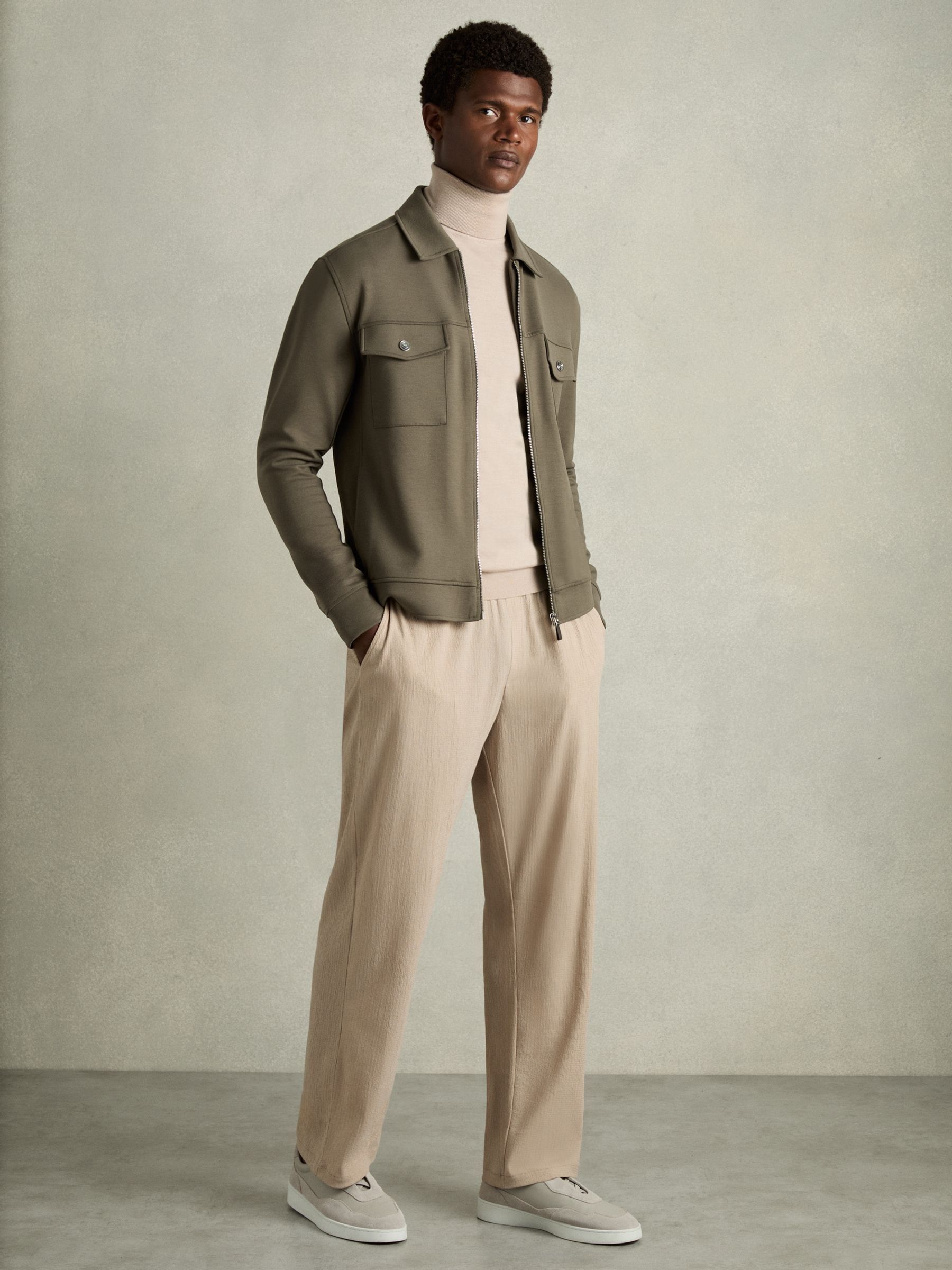 Interlock Jersey Zip-Through Overshirt in Sage Green - Image 3 of 6