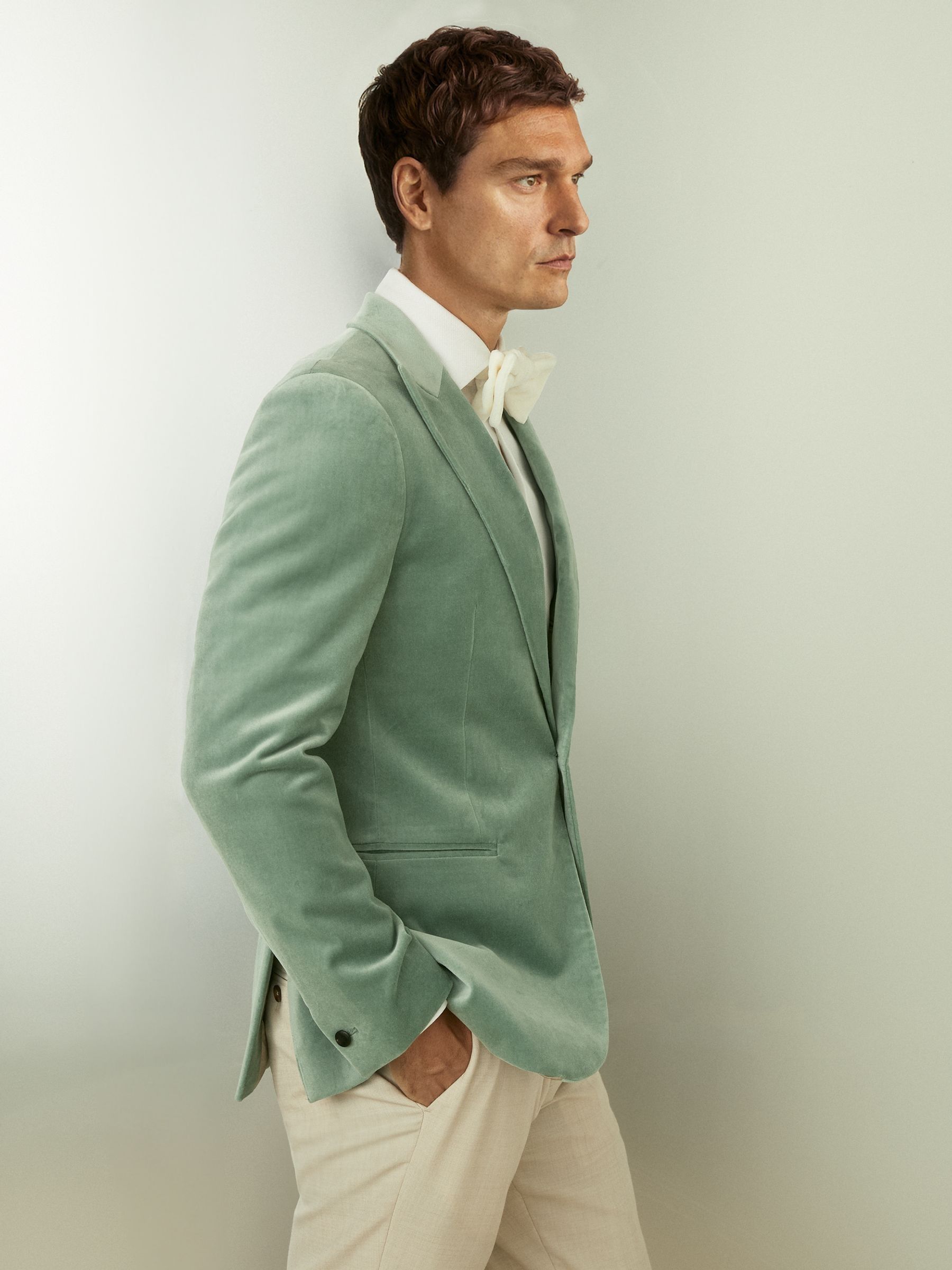 Velvet Single Breasted Blazer in Mint Green - Image 3 of 7