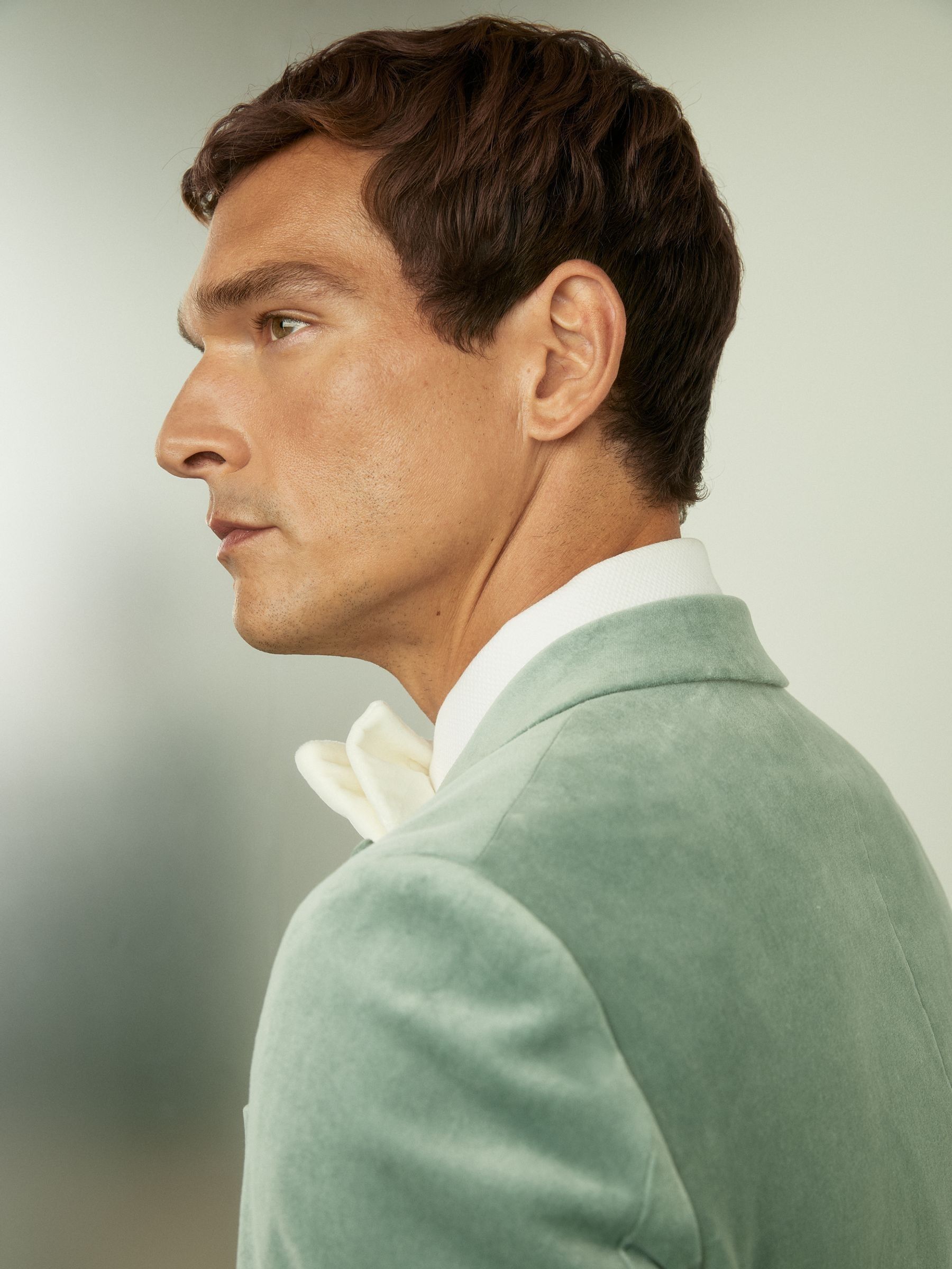 Velvet Single Breasted Blazer in Mint Green - Image 4 of 7