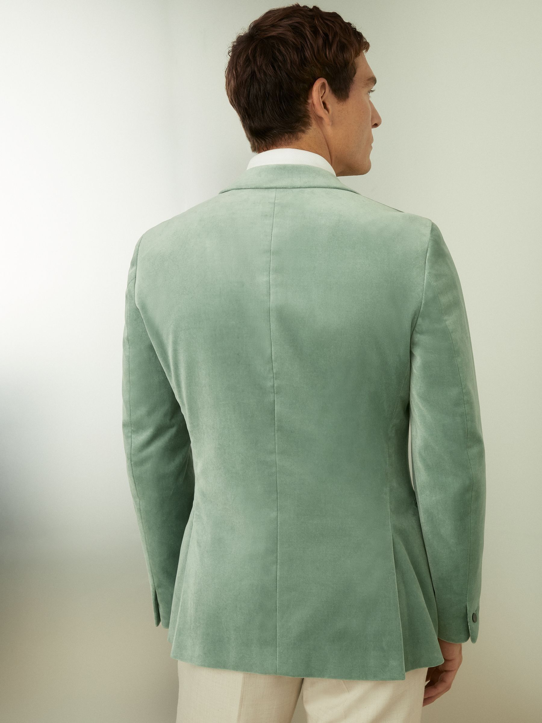 Velvet Single Breasted Blazer in Mint Green - Image 5 of 7