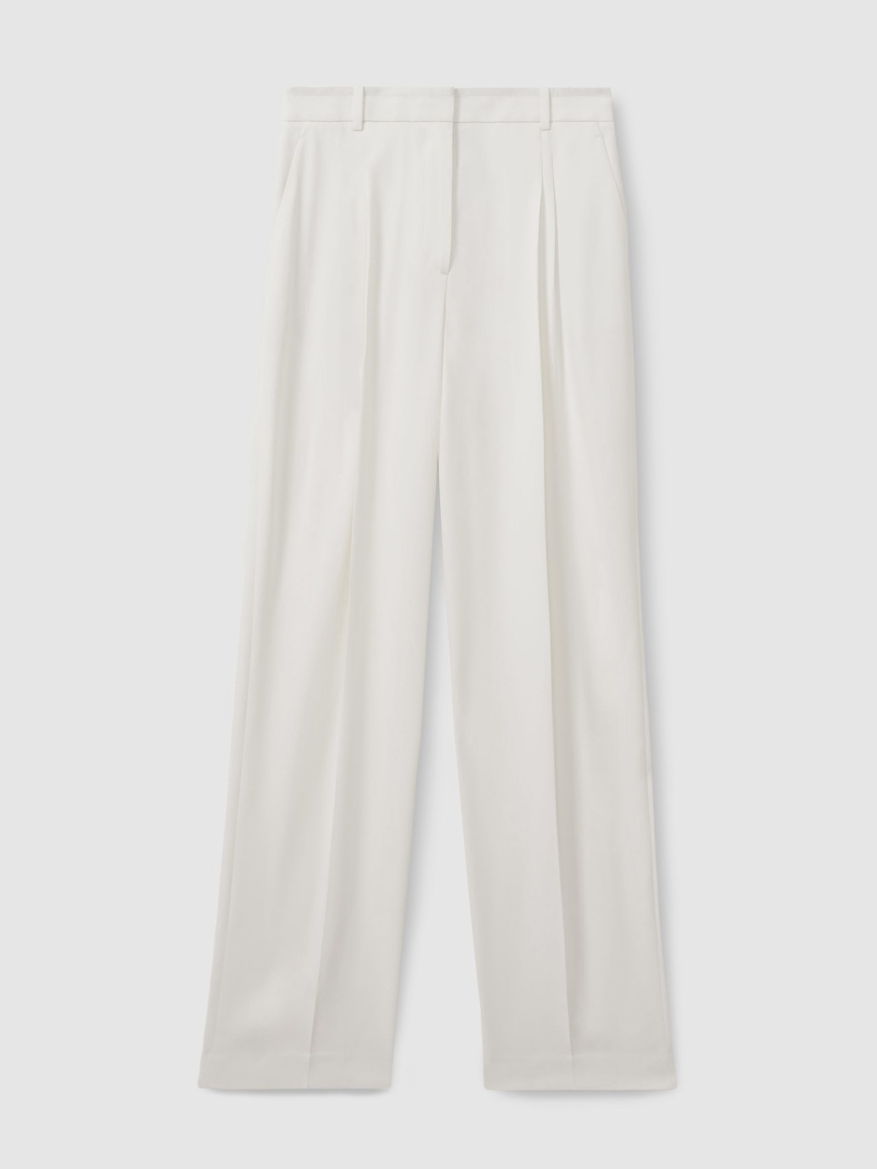 Petite Double Pleat Wide Leg Tux Trousers in Cream - Image 2 of 7