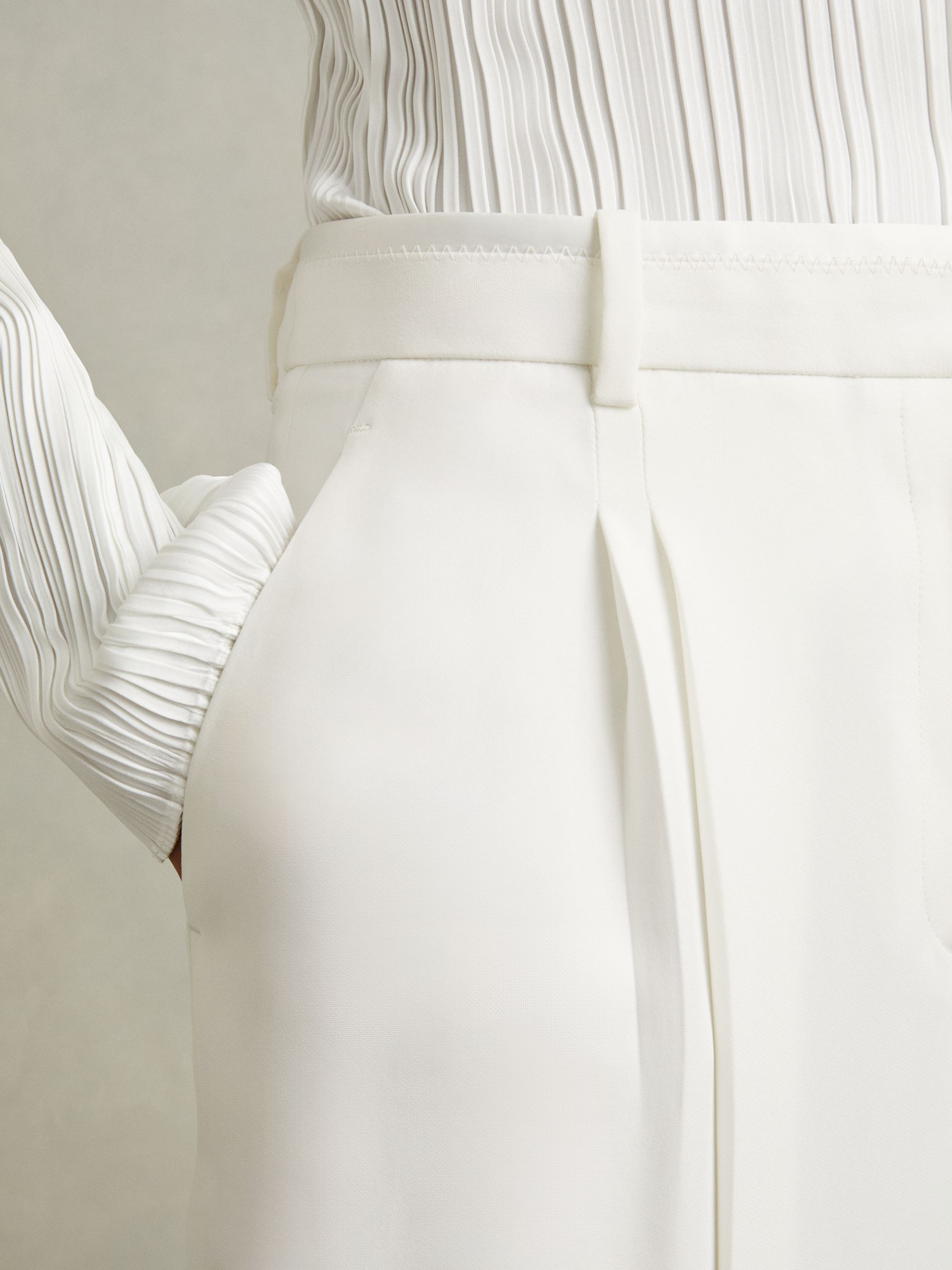 Petite Double Pleat Wide Leg Tux Trousers in Cream - Image 4 of 7