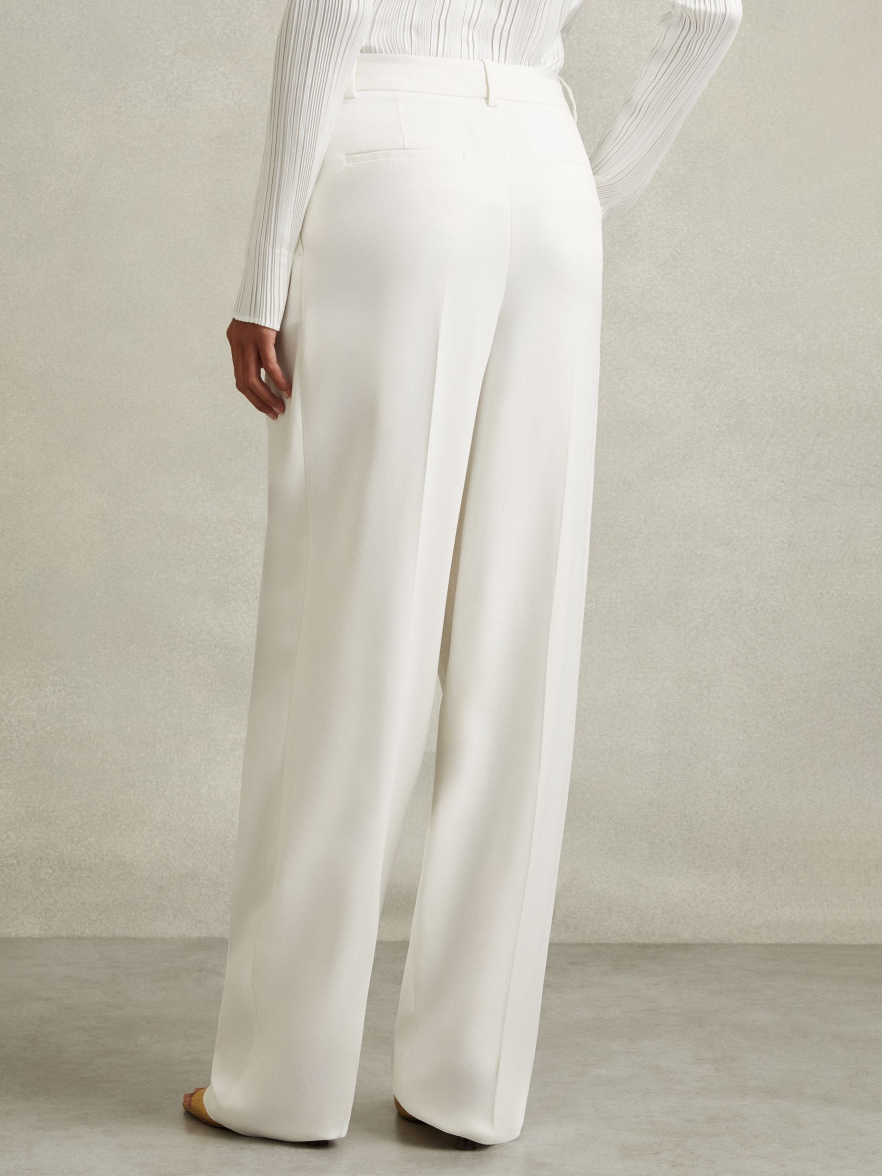 Petite Double Pleat Wide Leg Tux Trousers in Cream - Image 5 of 7