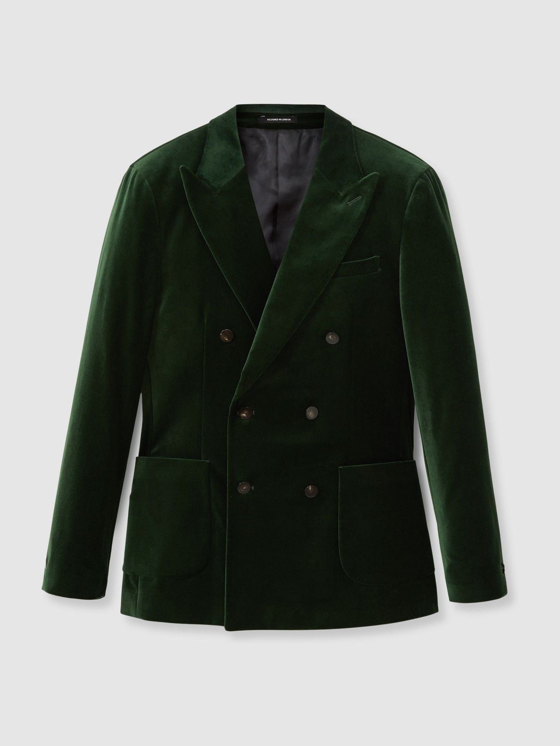 Reiss Velvet Double-Breasted Blazer in Forest Green | REISS