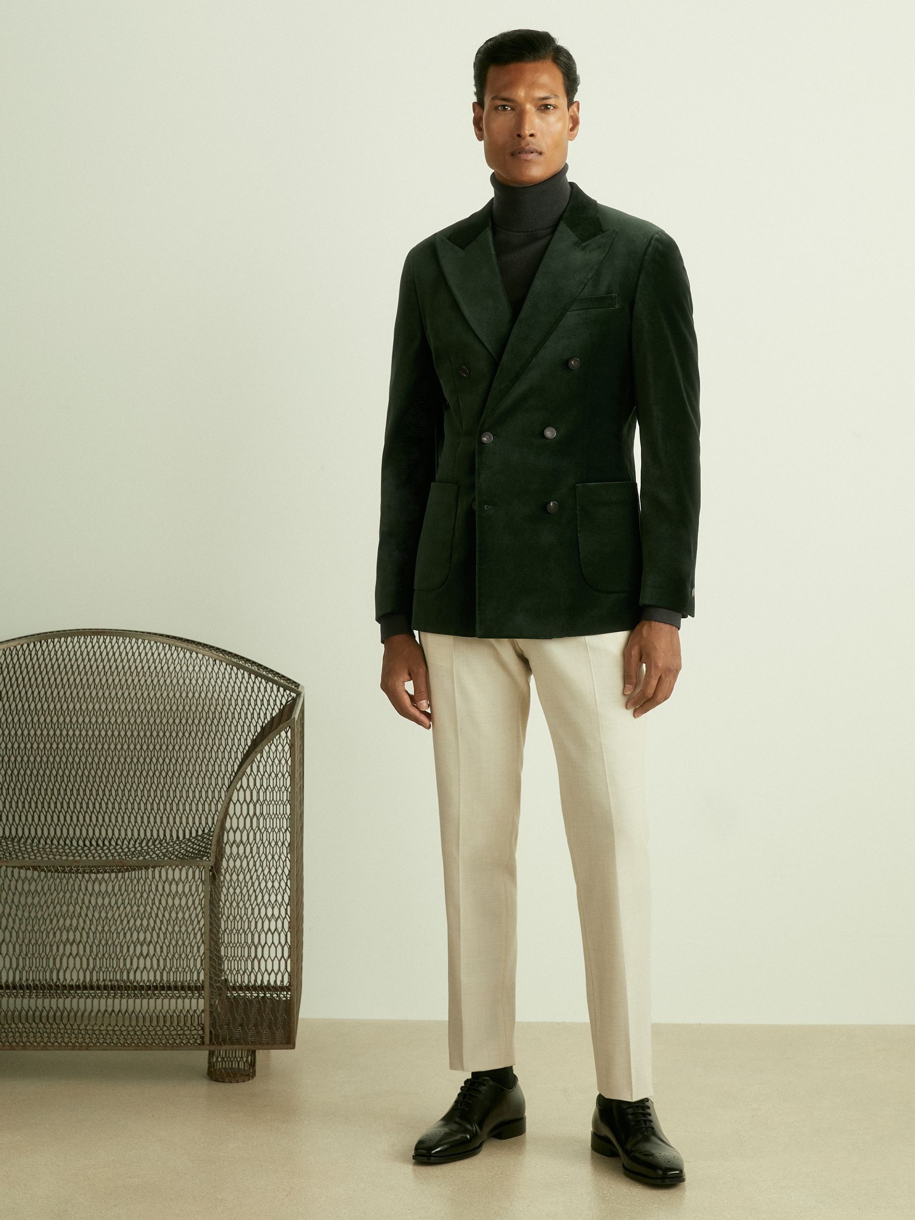 Velvet Double-Breasted Blazer in Forest Green - Image 3 of 8