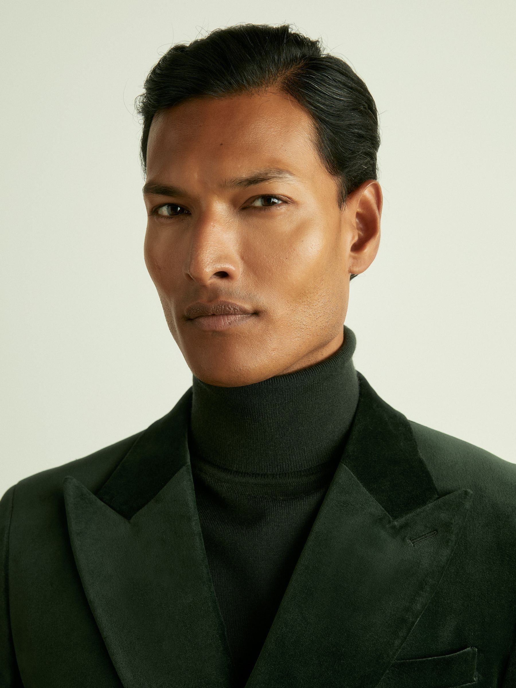 Reiss Velvet Double-Breasted Blazer in Forest Green | REISS