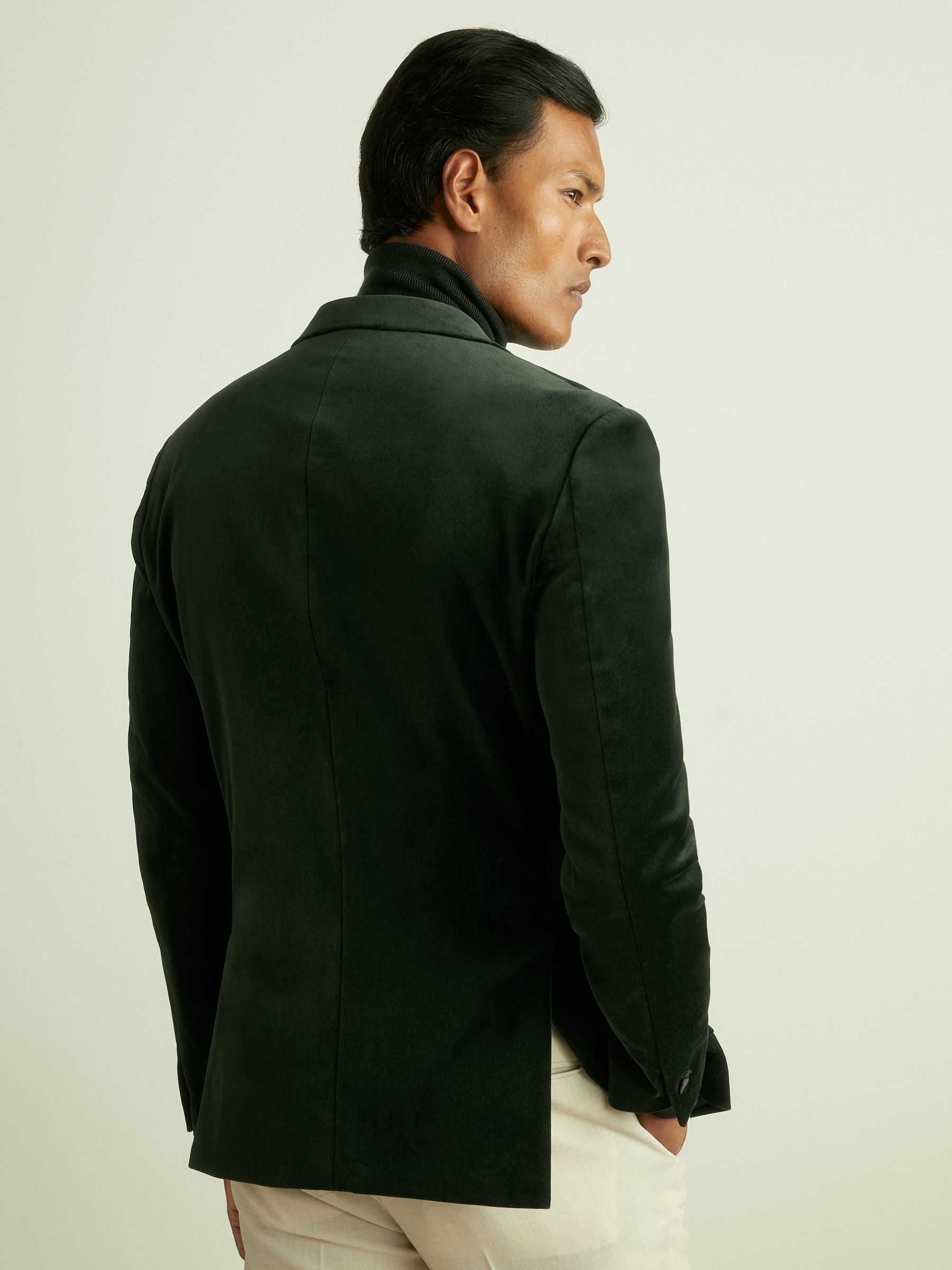 Velvet Double-Breasted Blazer in Forest Green - Image 5 of 8
