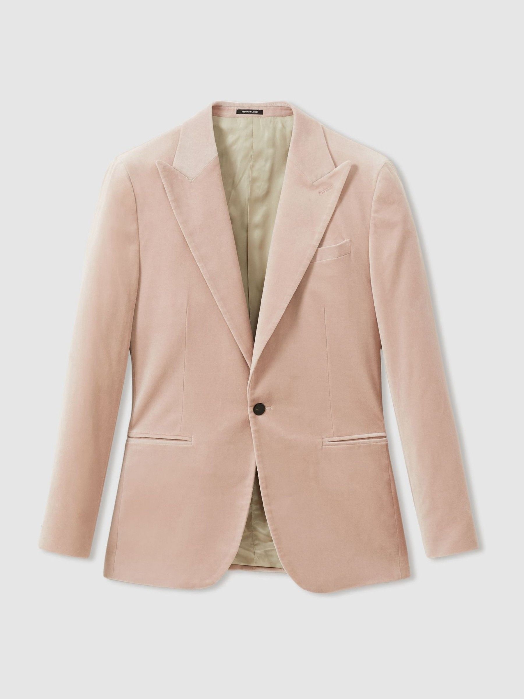 Velvet Single Breasted Blazer in Porcelain Pink - Image 2 of 7