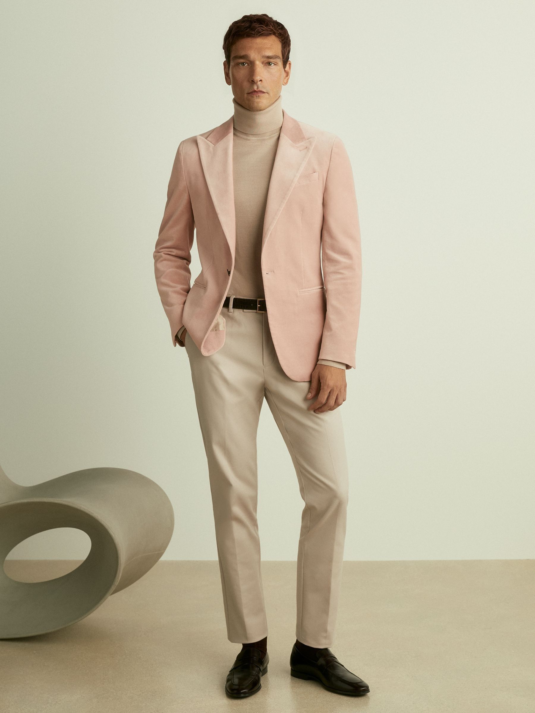 Velvet Single Breasted Blazer in Porcelain Pink - Image 3 of 7