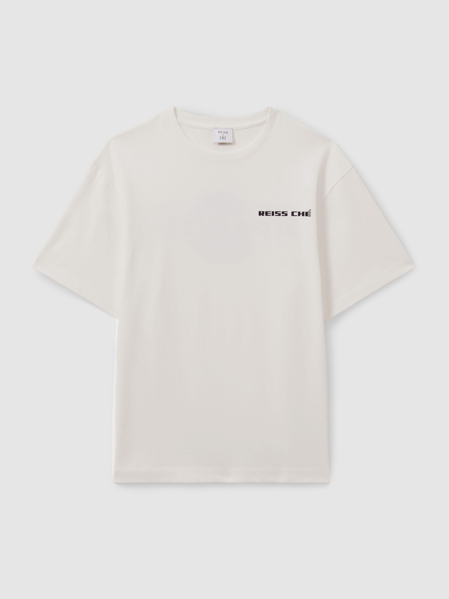Reiss | Ché Oversized Cotton Aperitif Print T-Shirt in White/Blue - Image 2 of 5