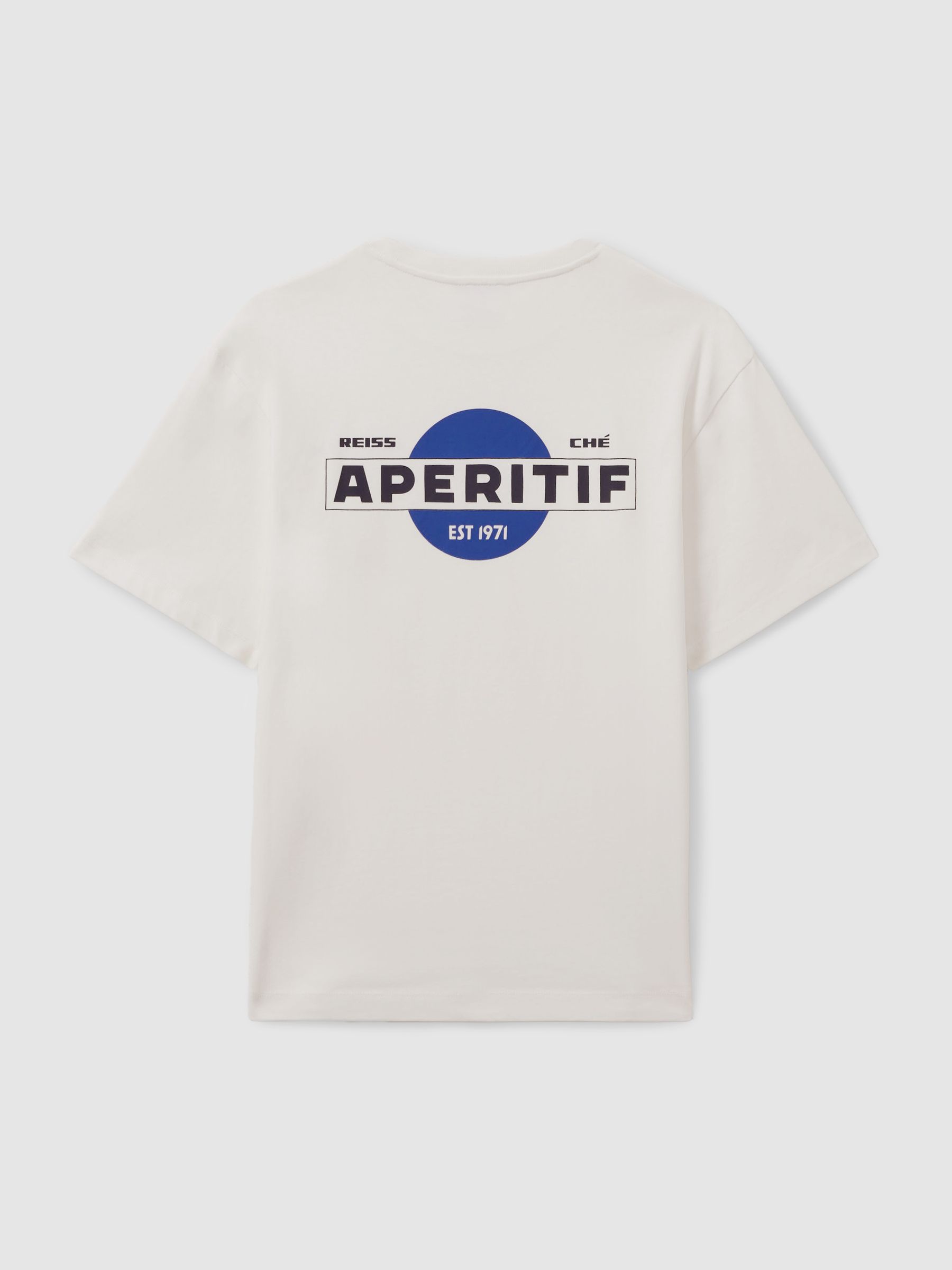 Reiss | Ché Oversized Cotton Aperitif Print T-Shirt in White/Blue - Image 3 of 5