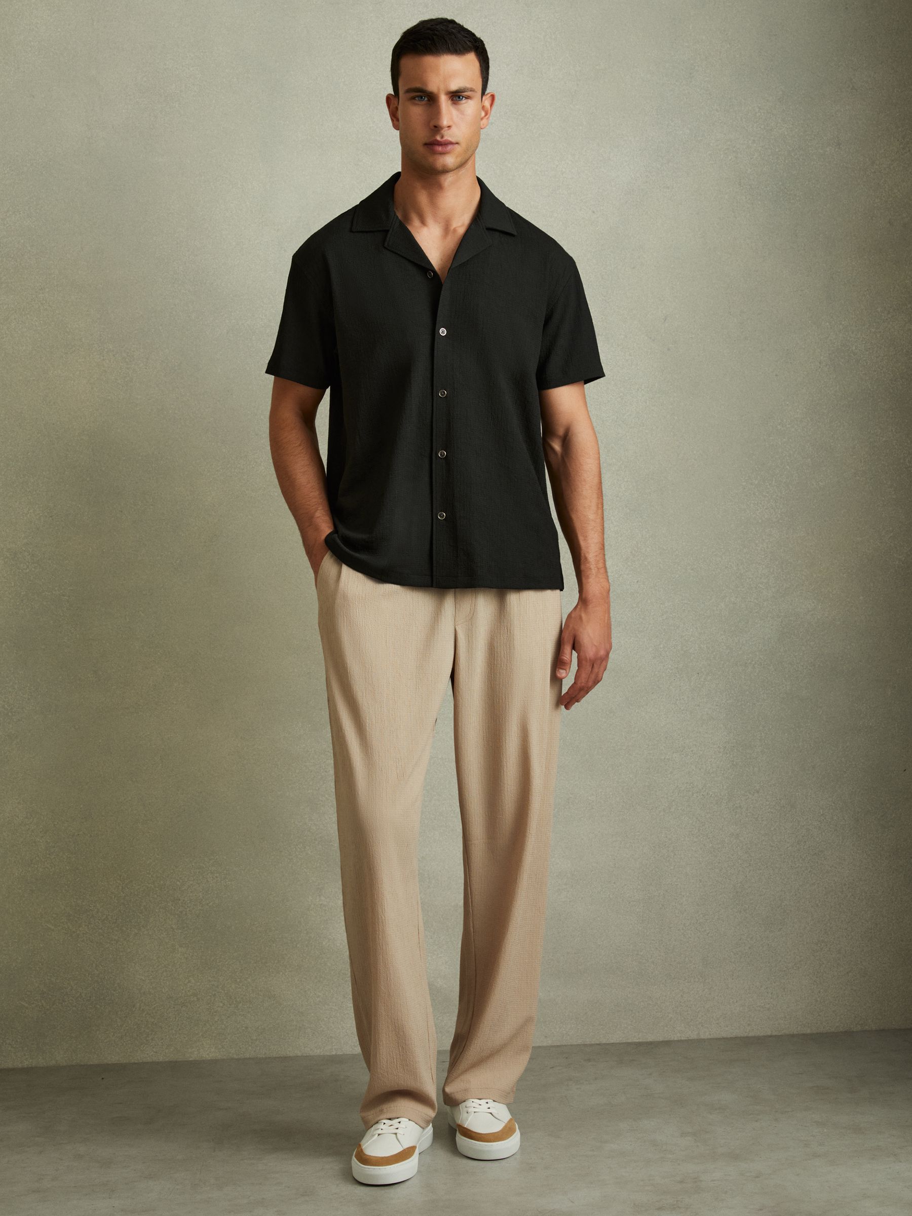 Textured Cuban Collar Shirt in Emerald - Image 3 of 5