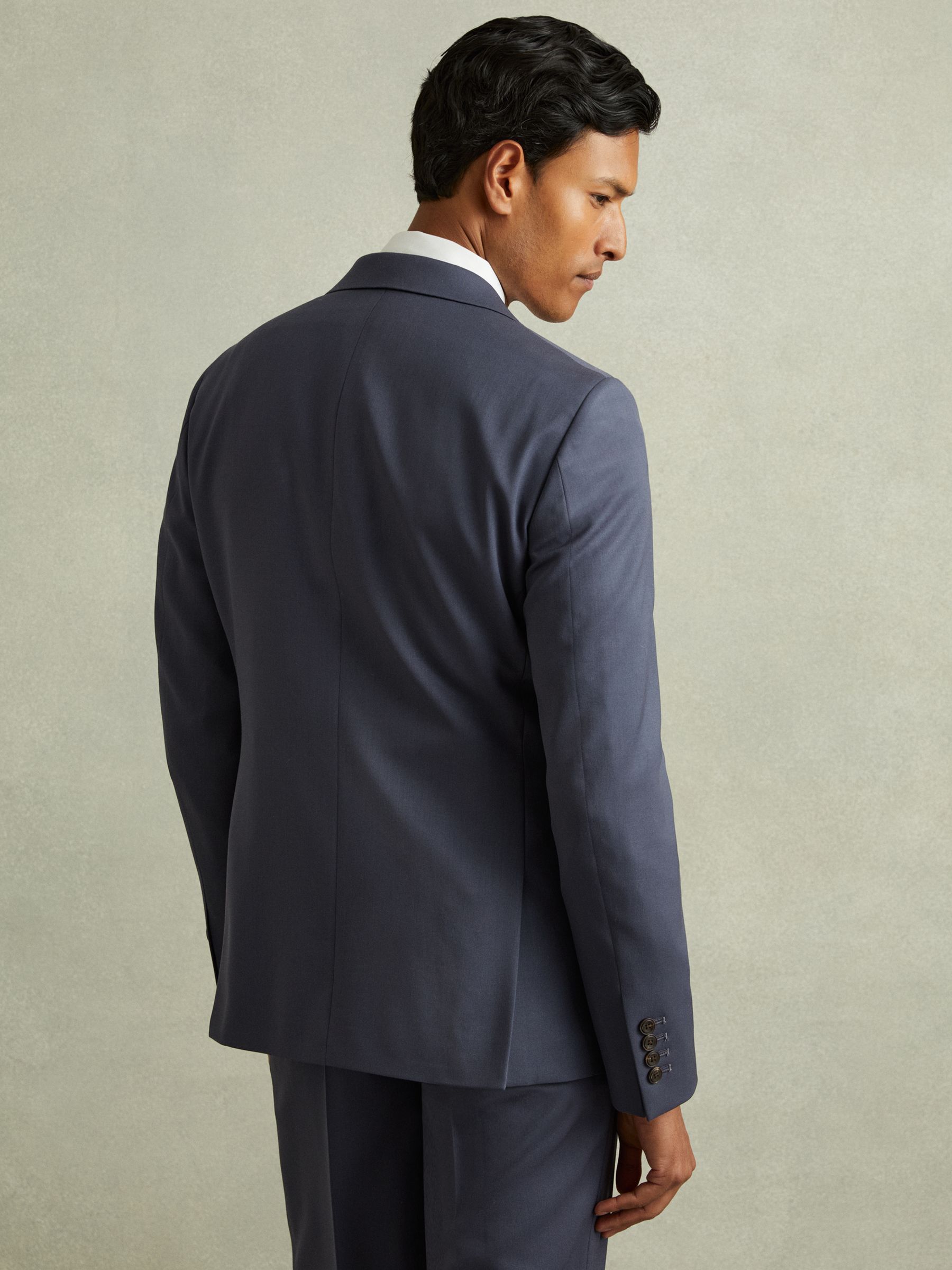 Bartley Airforce Blue Textured Wool Single Breasted Slim Fit Blazer - Image 4 of 7