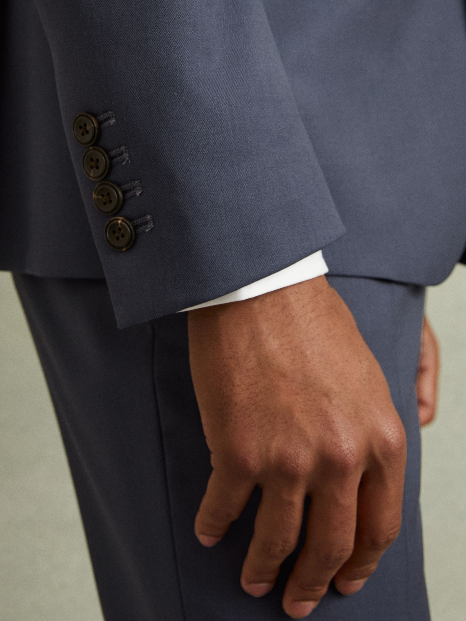Bartley Airforce Blue Textured Wool Single Breasted Slim Fit Blazer - Image 5 of 7