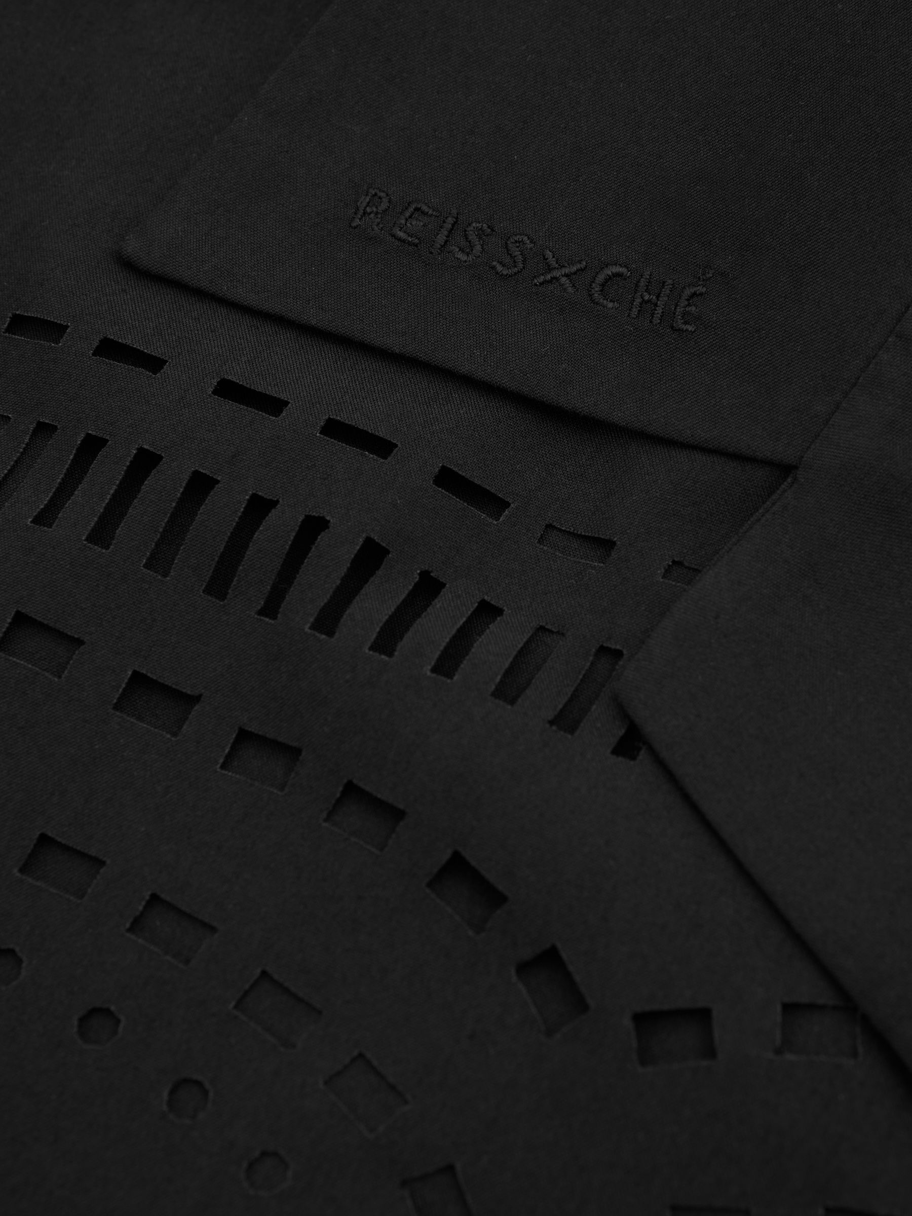 Reiss | Ché Poplin Laser Cut-Out Cuban Collar Shirt in Black - Image 5 of 5