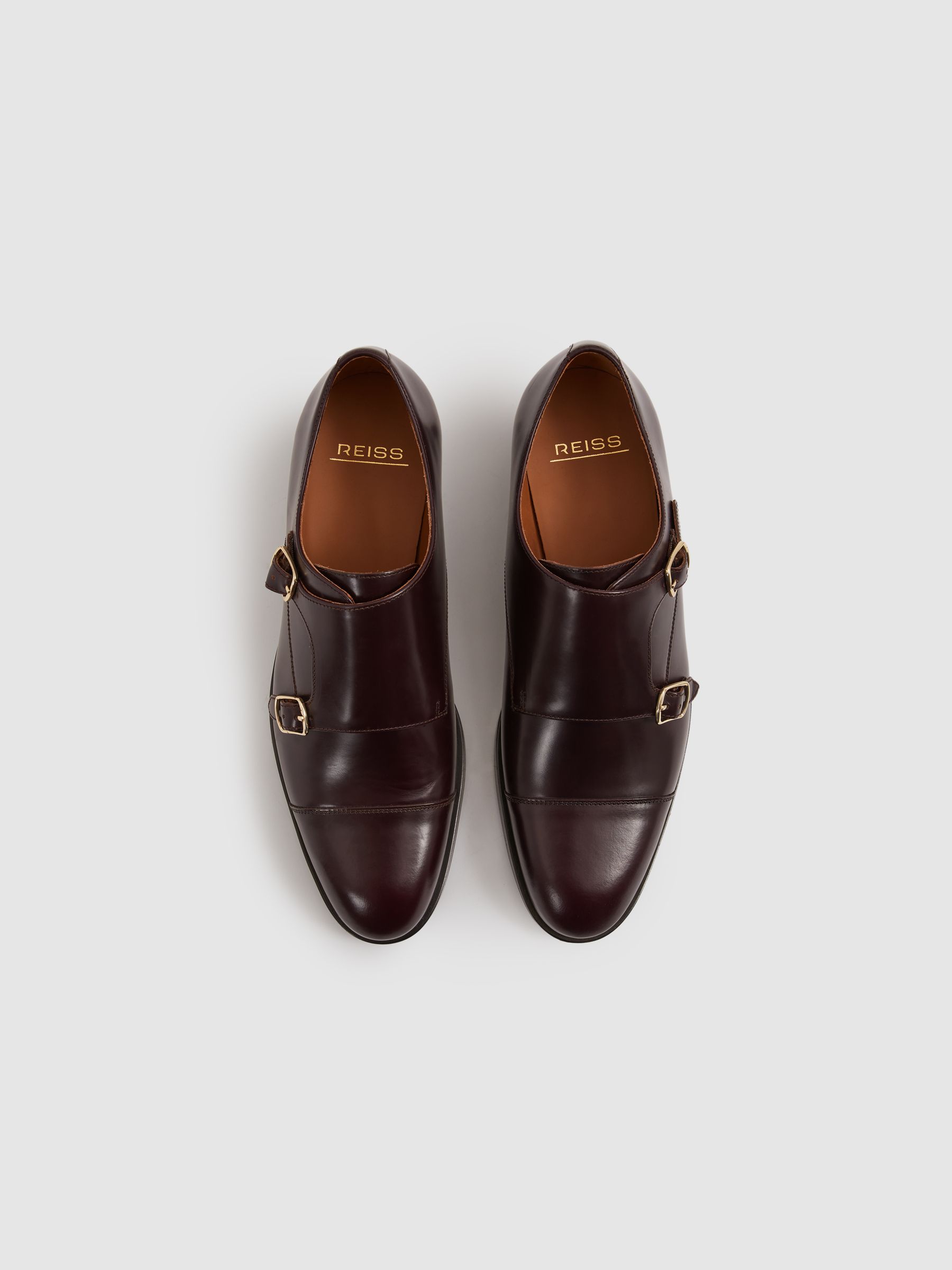 Leather Double Monk Strap Shoes in Oxblood - Image 3 of 5