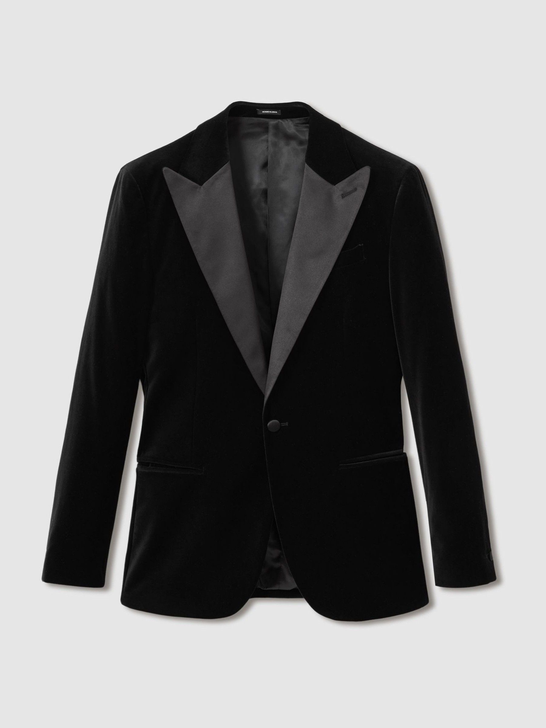 Velvet Single-Breasted Tuxedo Jacket in Black - Image 2 of 7
