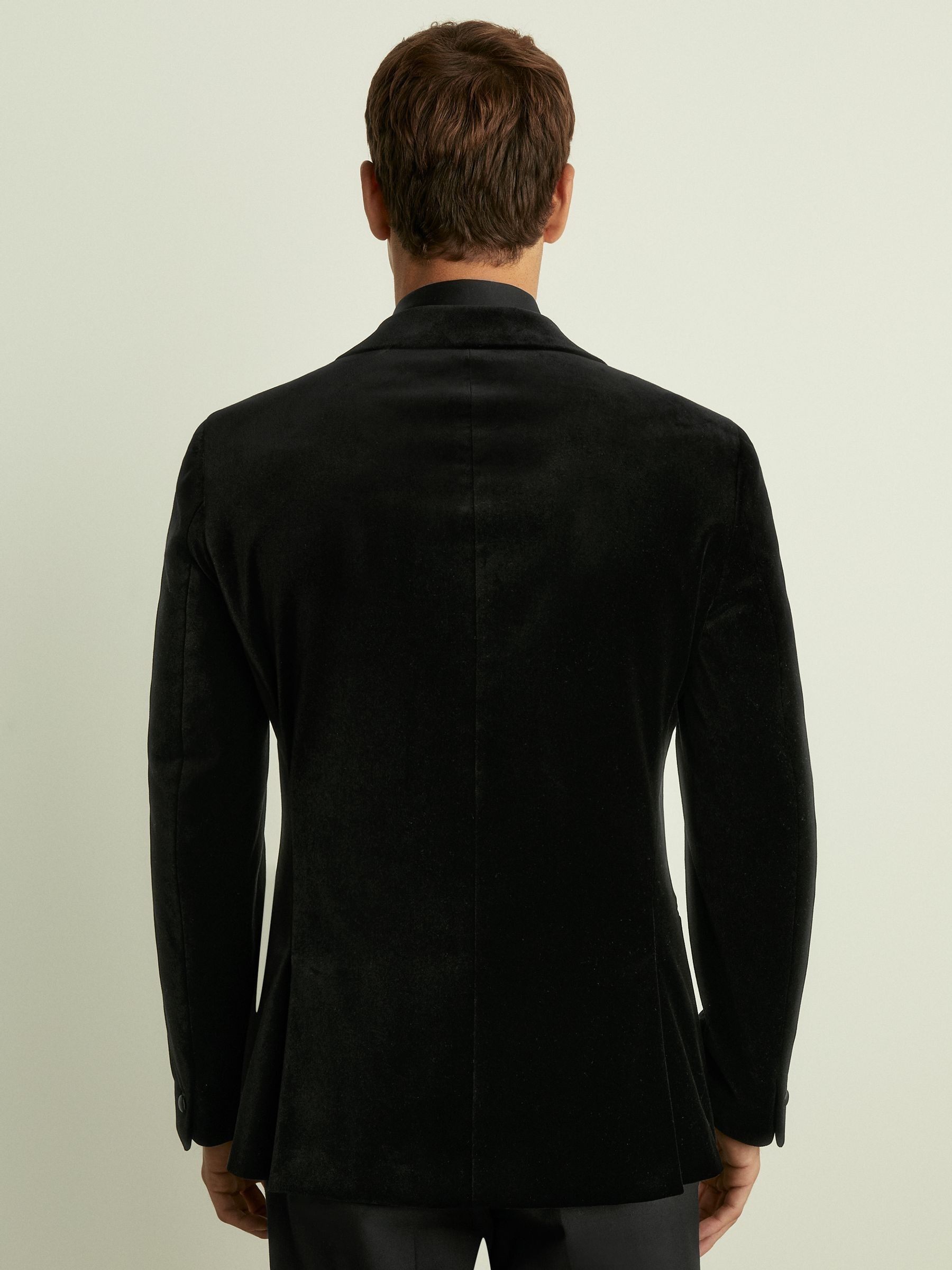 Velvet Single-Breasted Tuxedo Jacket in Black - Image 5 of 7