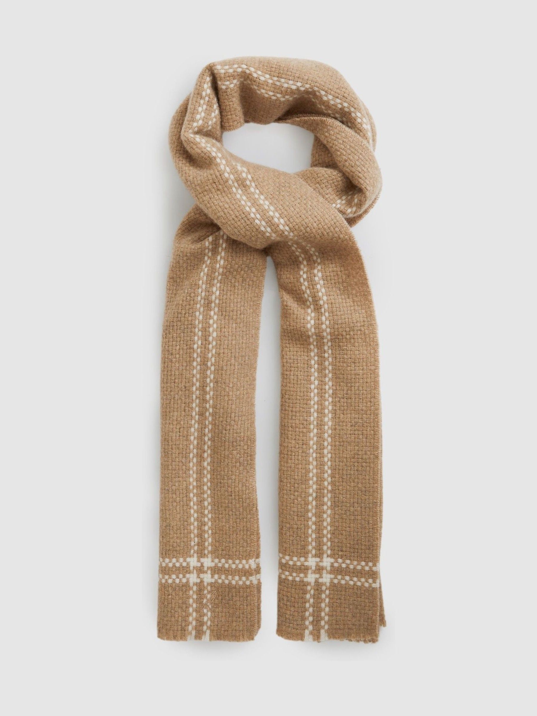 Wool-Cashmere Fringed Scarf in Camel - Image 3 of 5