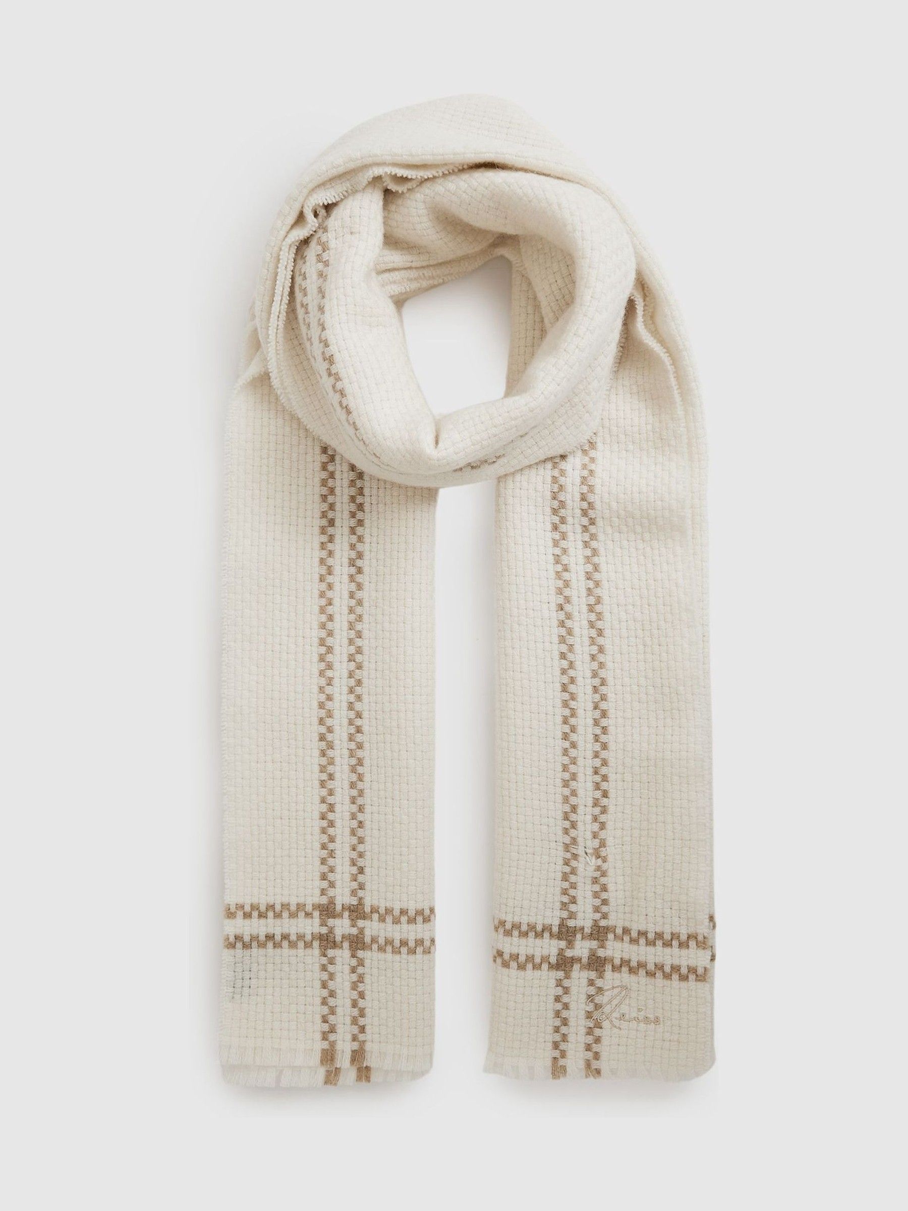 Wool-Cashmere Fringed Scarf in Cream - Image 1 of 4
