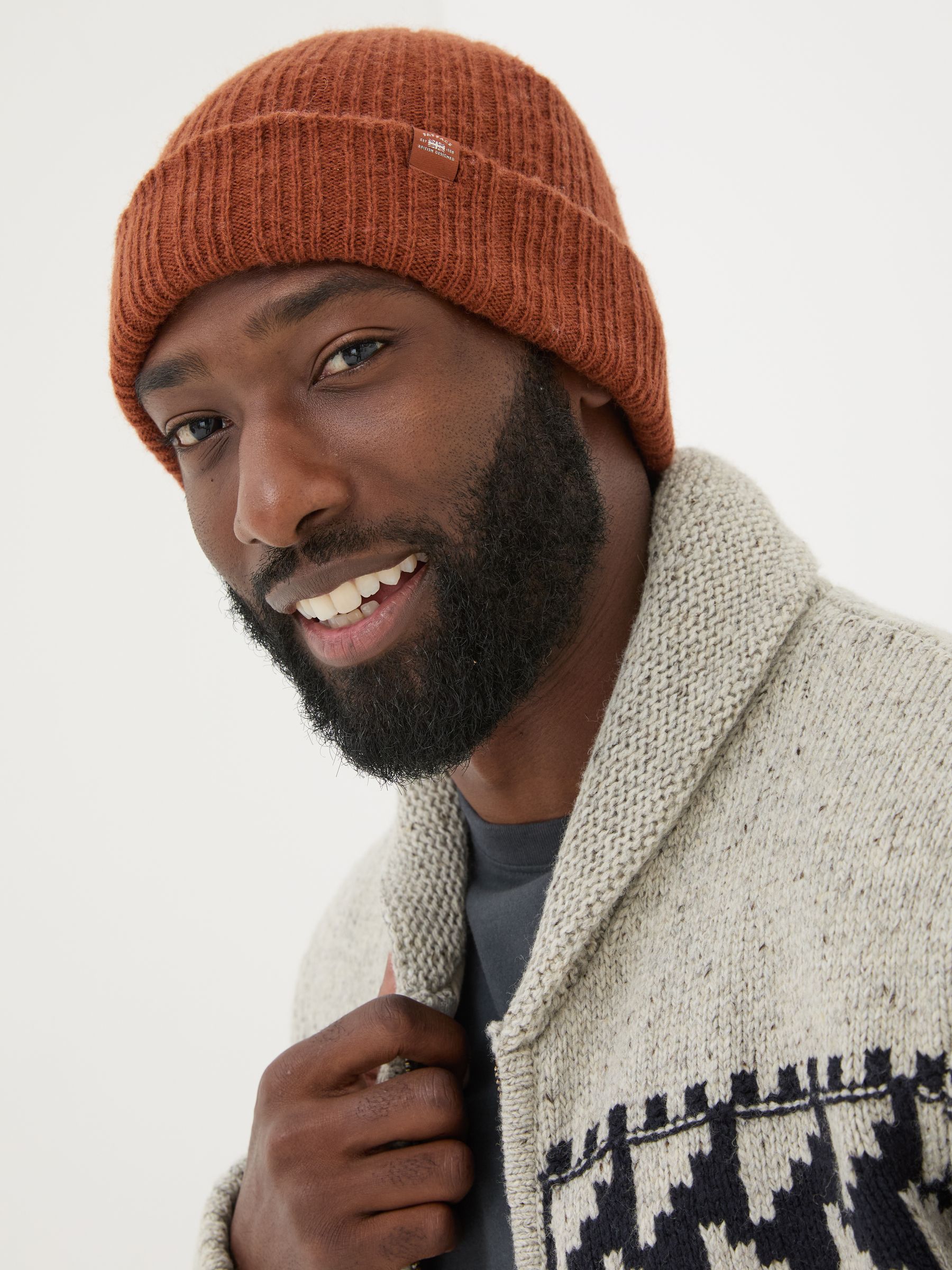 Sebastian Burnt Orange Rib Beanie | FatFace