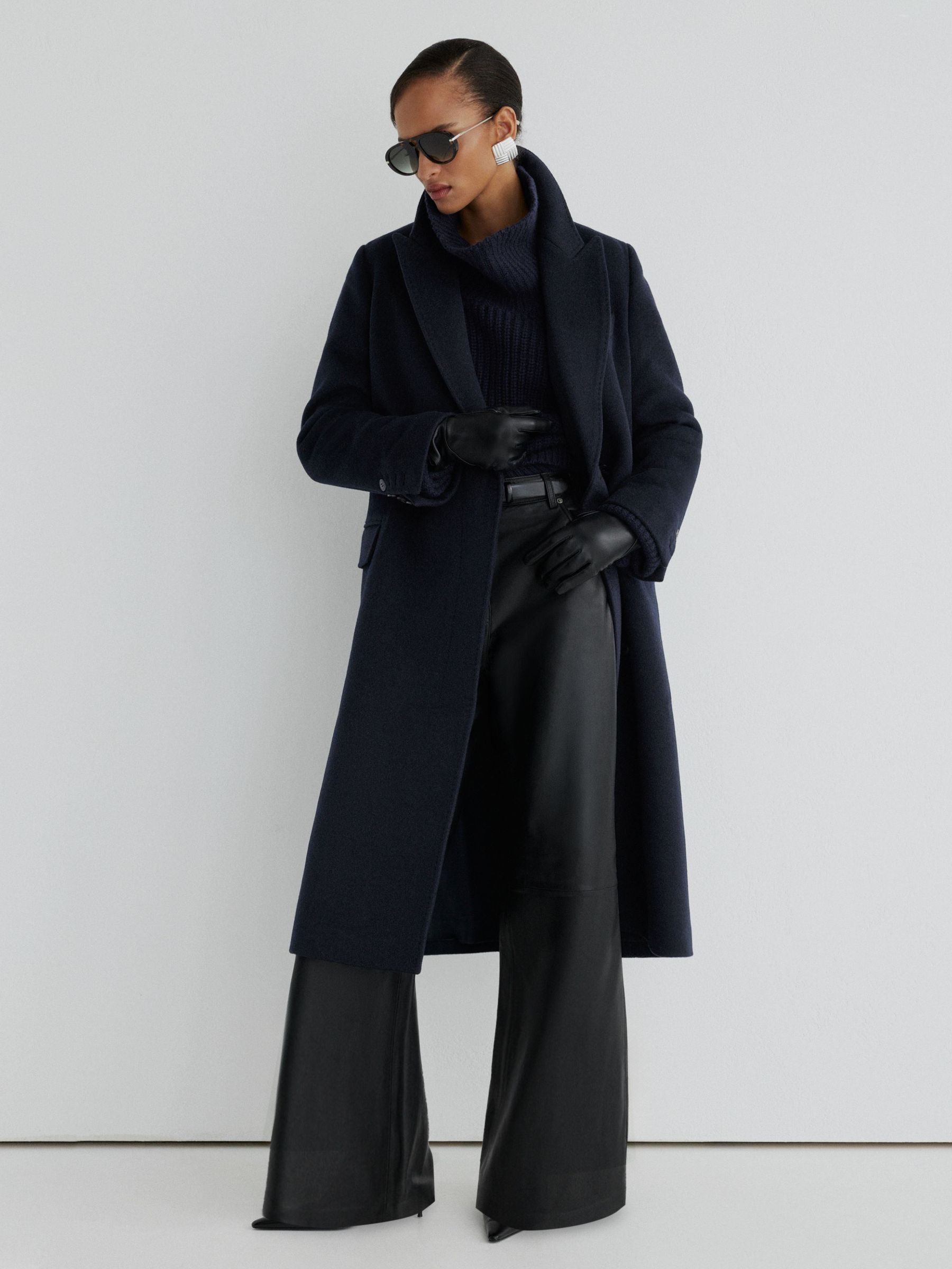 Atelier Wool-Blend Double-Breasted Long Coat in Navy - Image 1 of 11