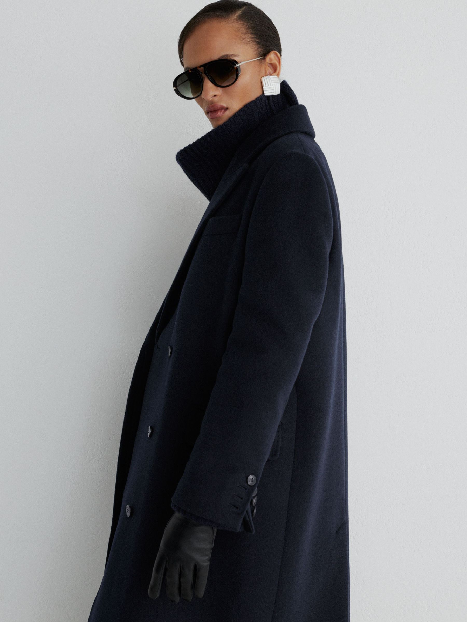 Atelier Wool-Blend Double-Breasted Long Coat in Navy - Image 10 of 11