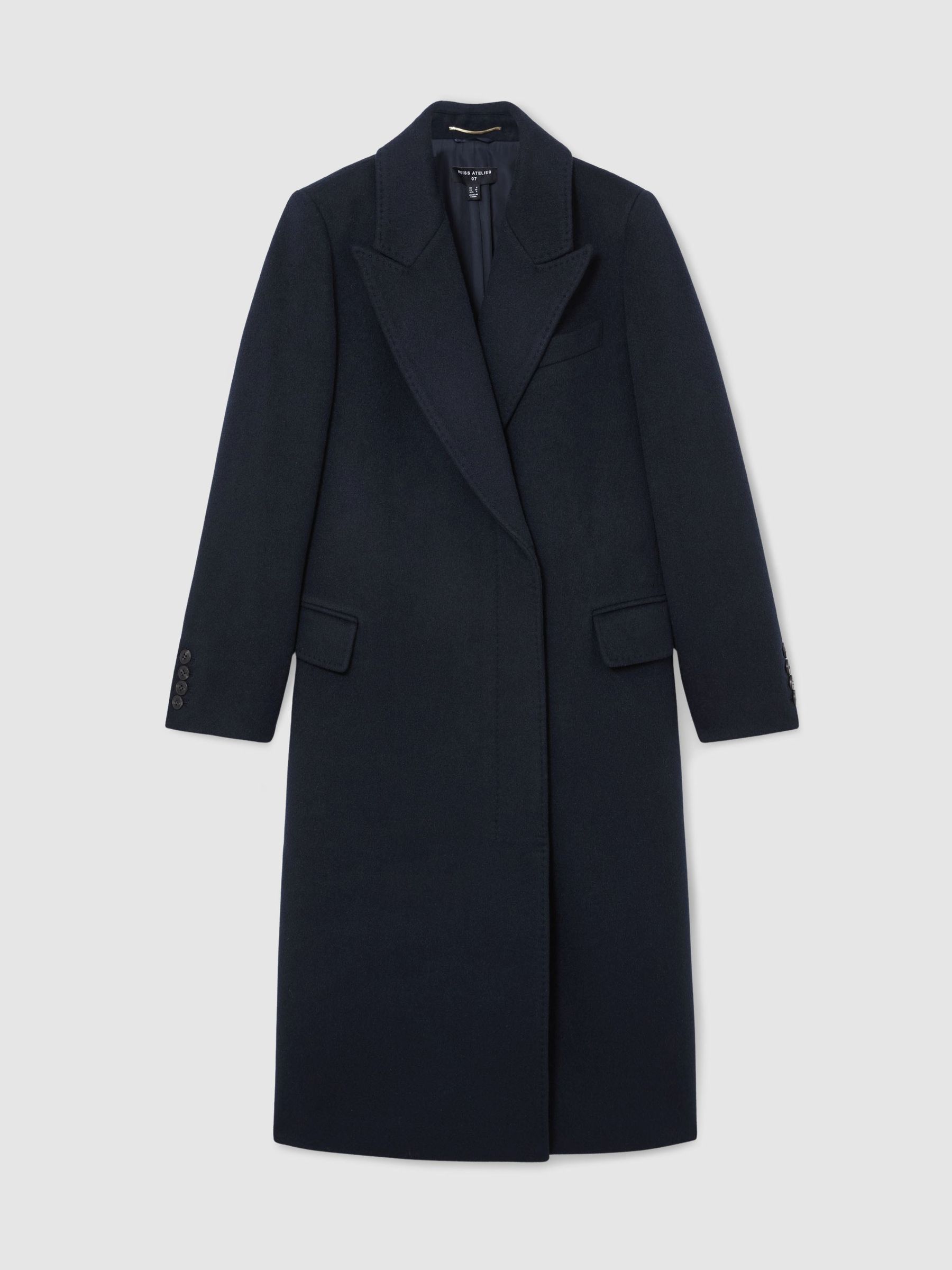 Atelier Wool-Blend Double-Breasted Long Coat in Navy - Image 2 of 11