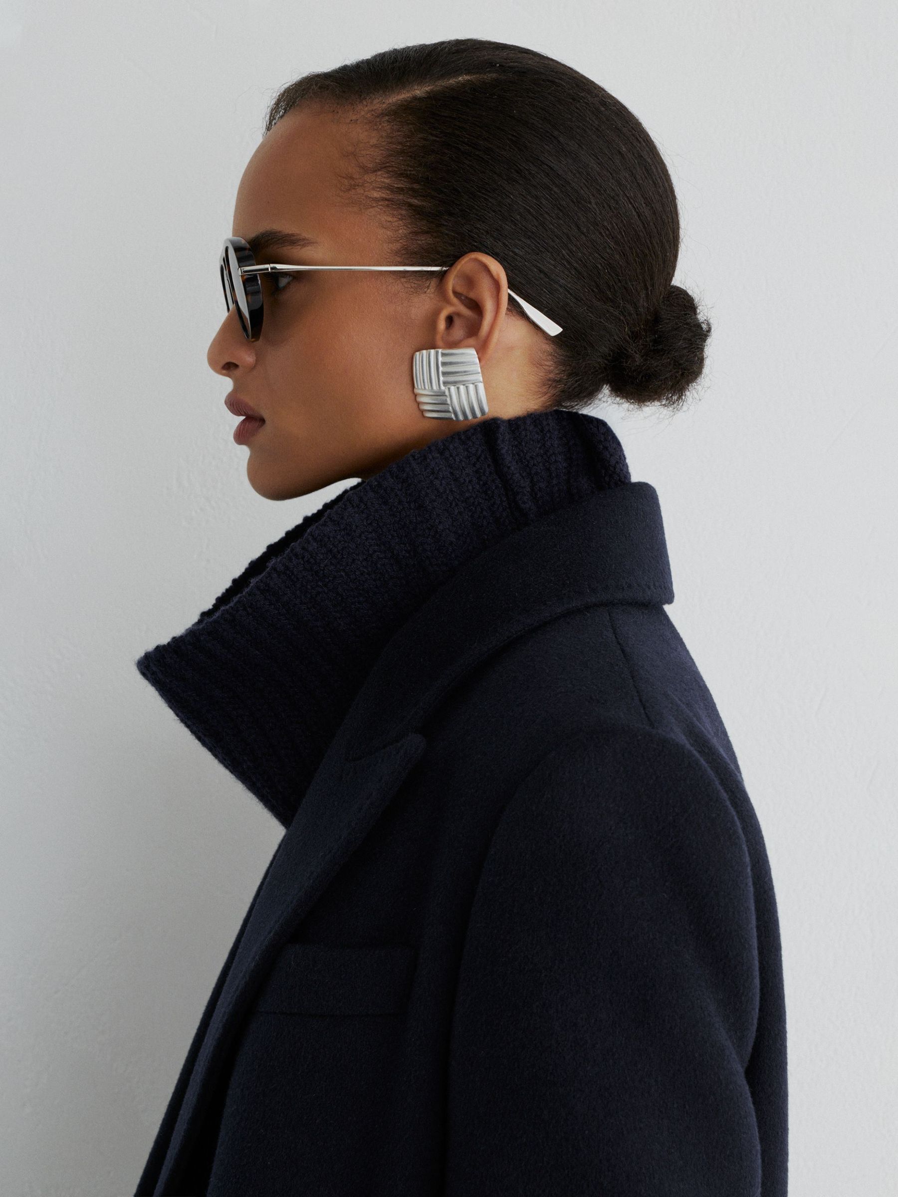 Atelier Wool-Blend Double-Breasted Long Coat in Navy - Image 4 of 11