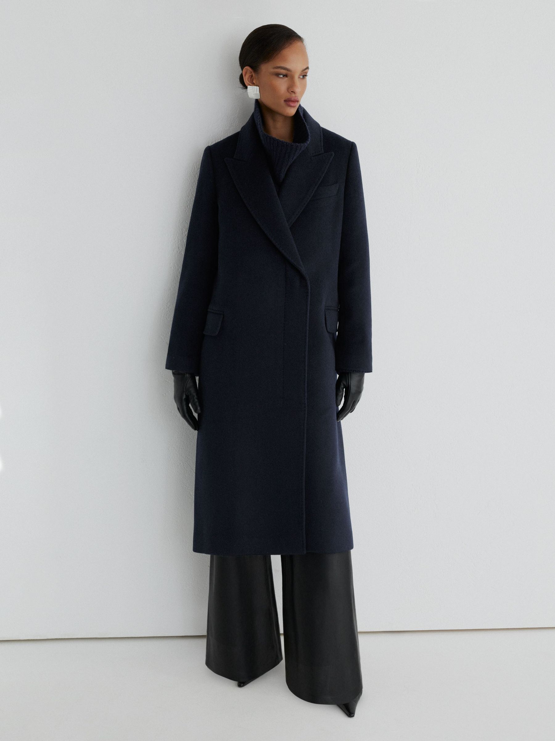 Atelier Wool-Blend Double-Breasted Long Coat in Navy - Image 7 of 11