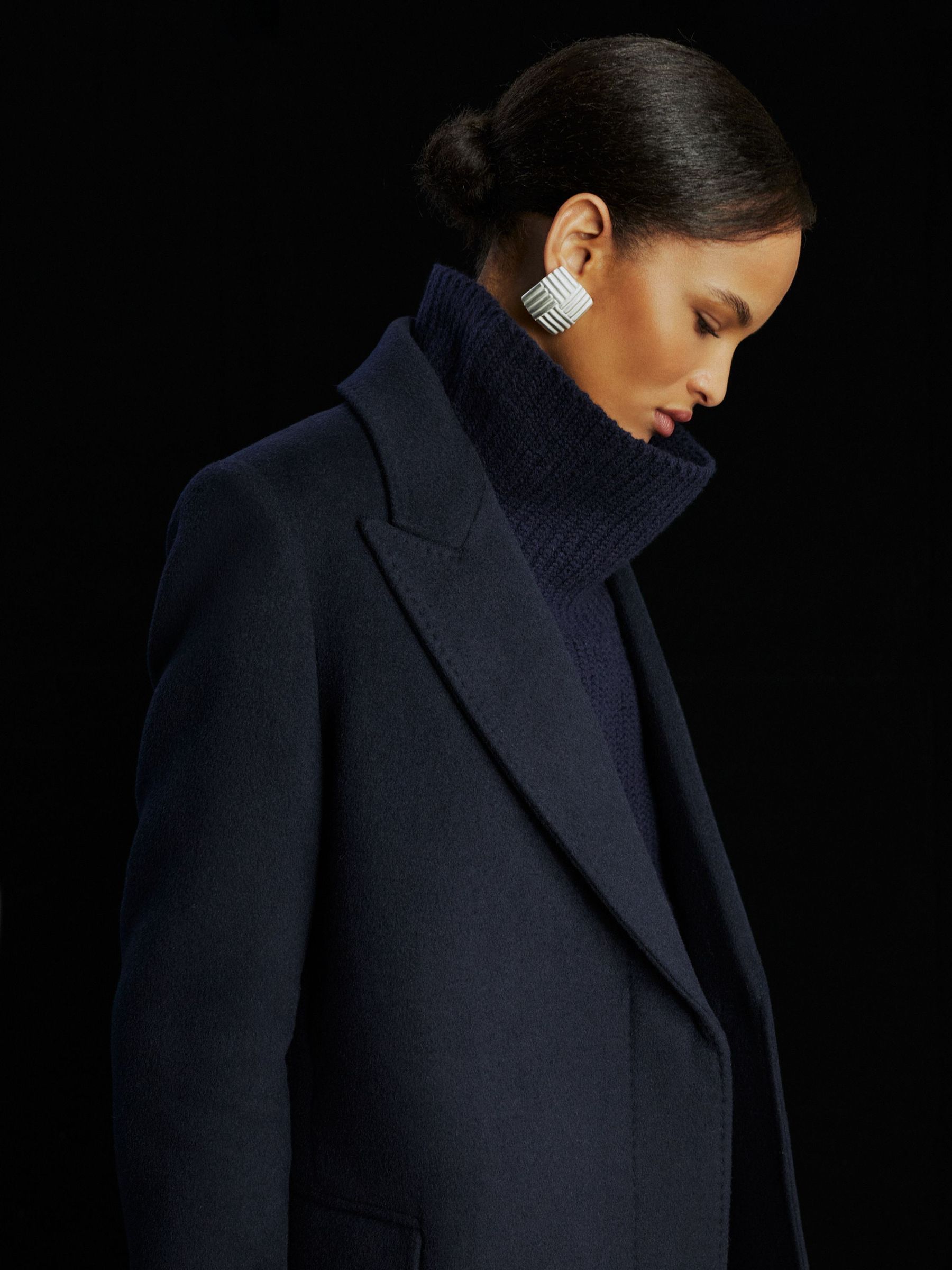 Atelier Wool-Blend Double-Breasted Long Coat in Navy - Image 8 of 11