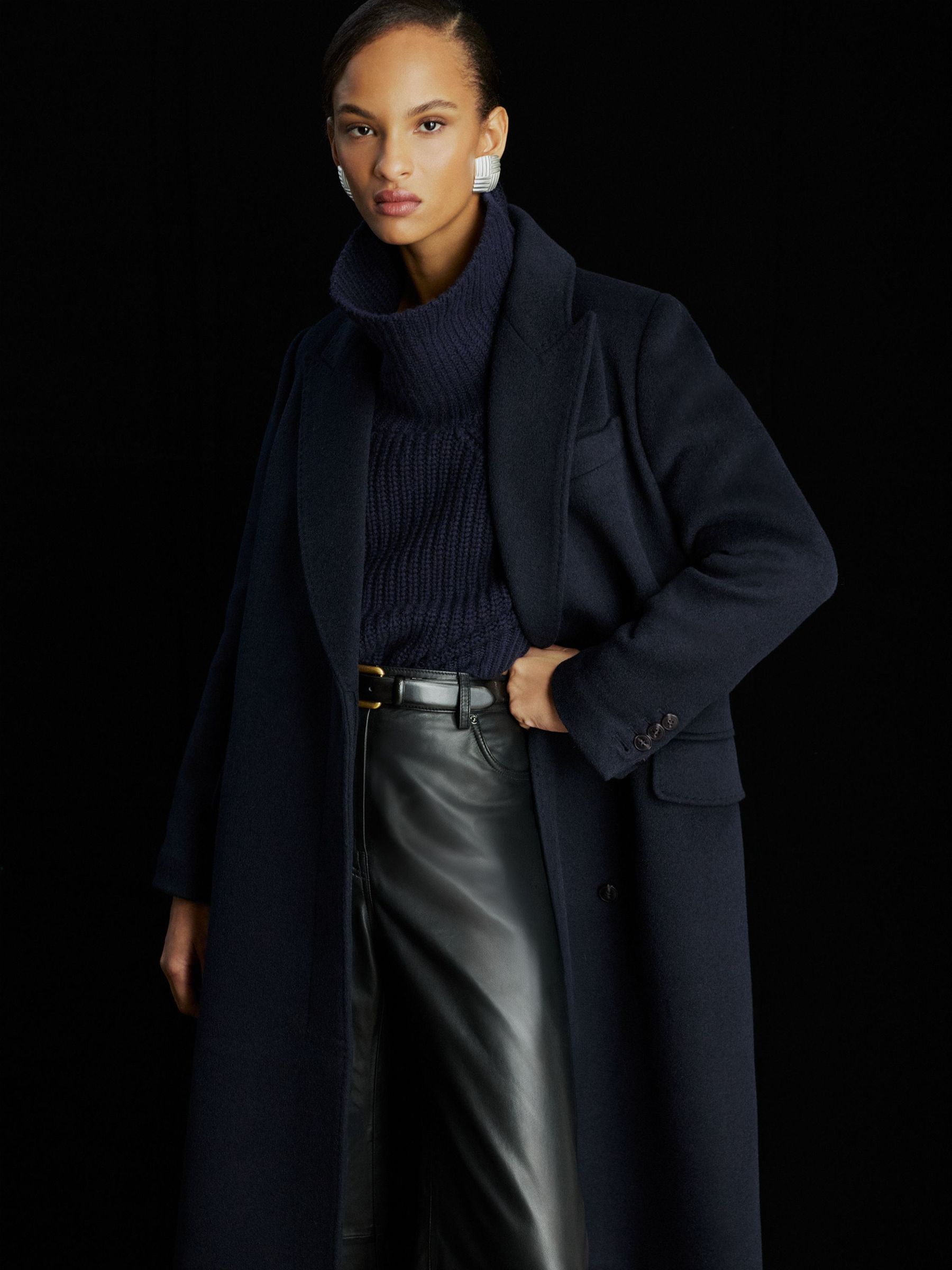Atelier Wool-Blend Double-Breasted Long Coat in Navy - Image 9 of 11