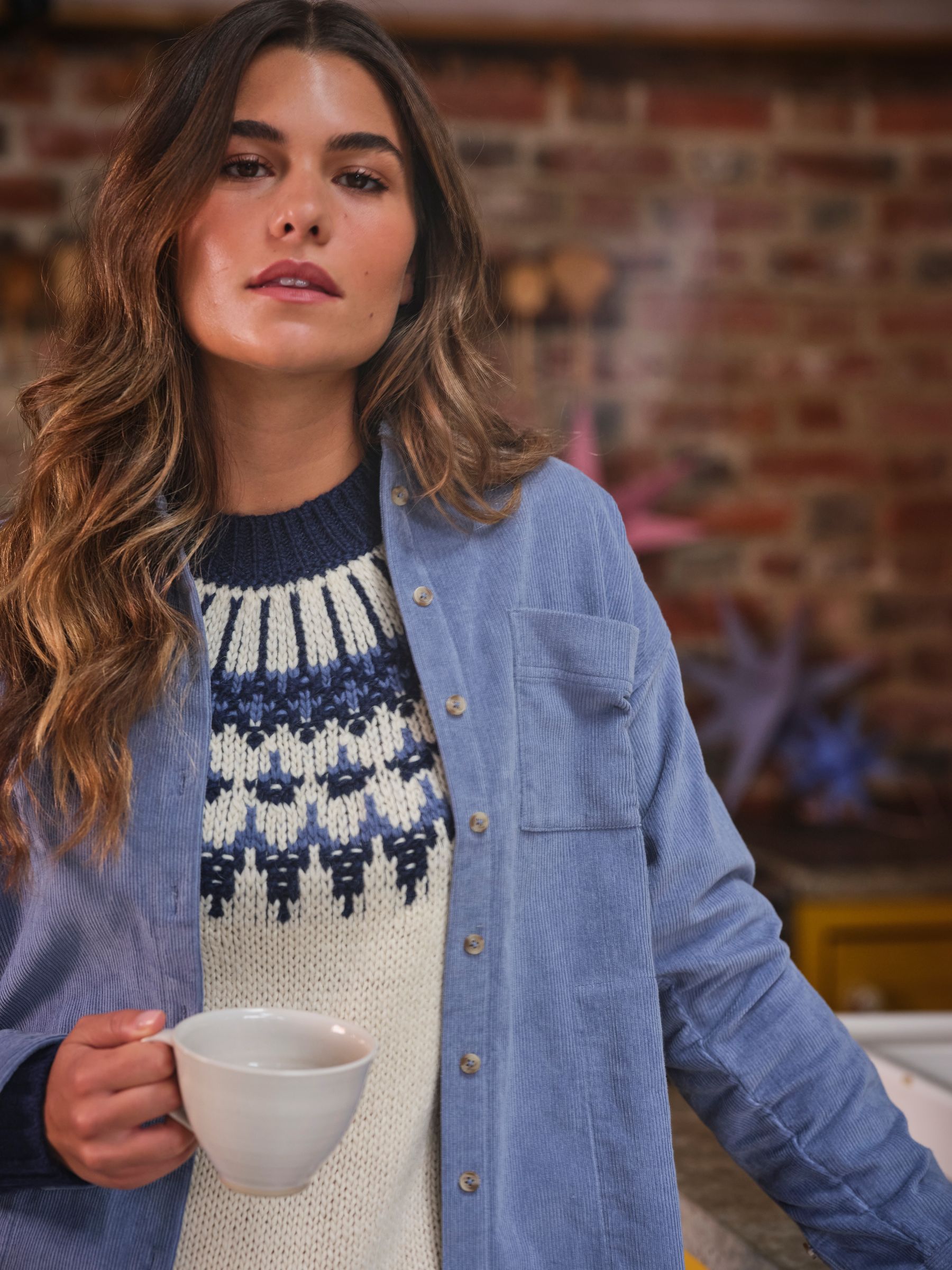 Dusky Blue Carolin Cord 100% Cotton Shirt - Image 1 of 6