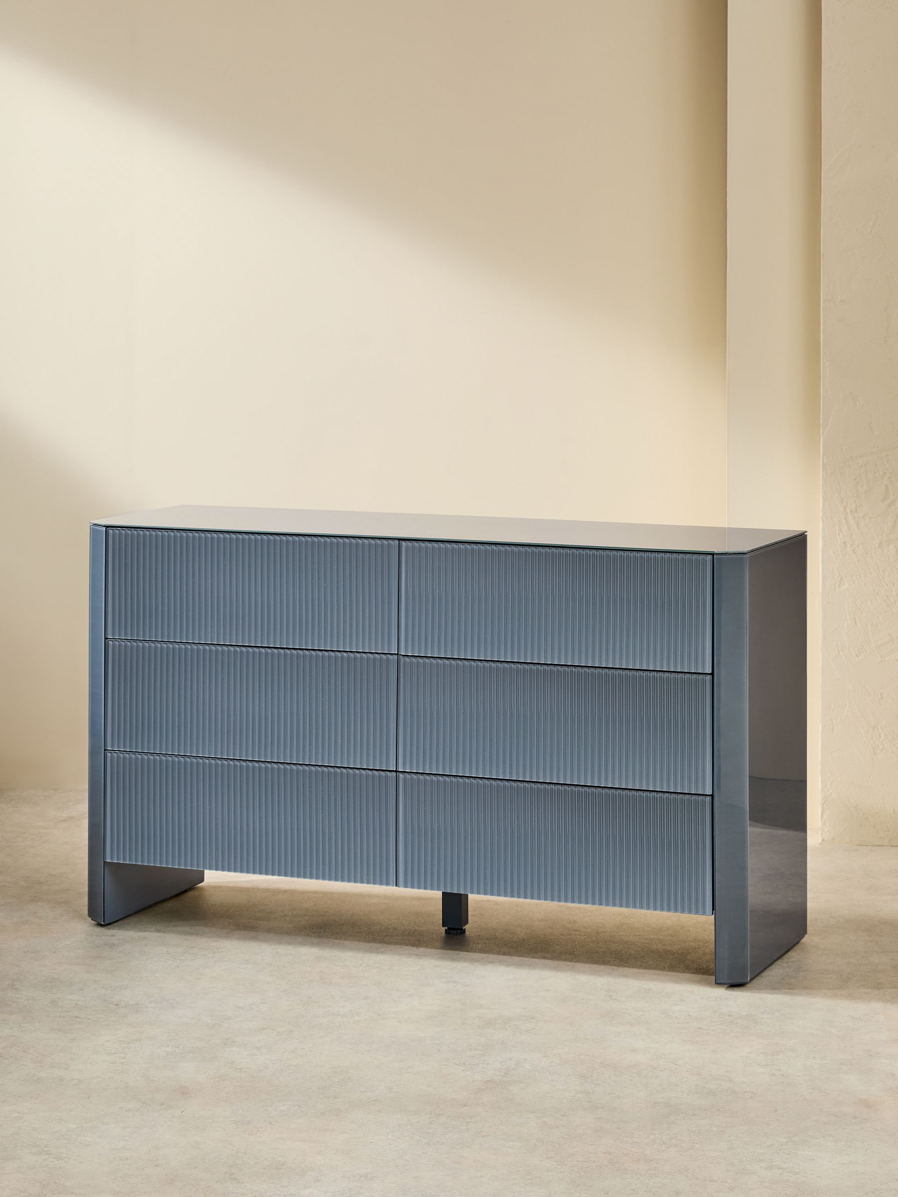 Eleni 6 Drawer Wide Chest of Drawers in Blue Glass - Image 2 of 6