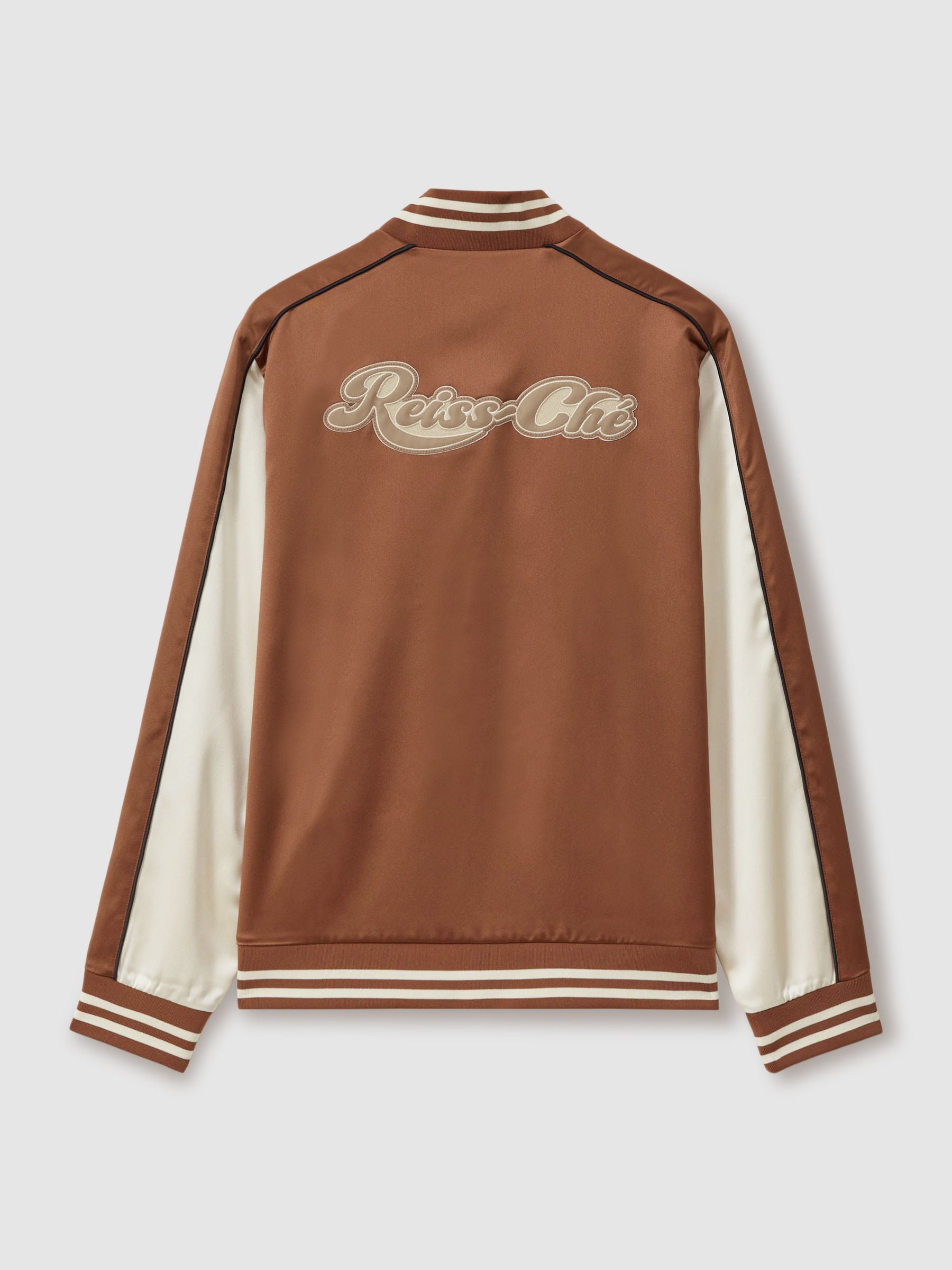 Almo Tobacco/Ecru Ché Satin Effect Embroidered Bomber Jacket - Image 3 of 5